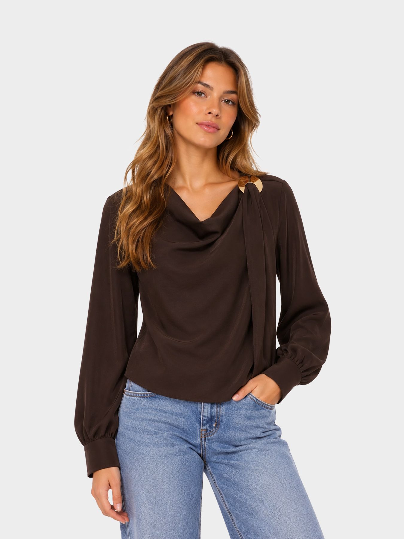 Vero Moda VMMILANI L/S O-NECK TOP WVN BTQ Chocolate Torte 00121704-EKA26011400003061