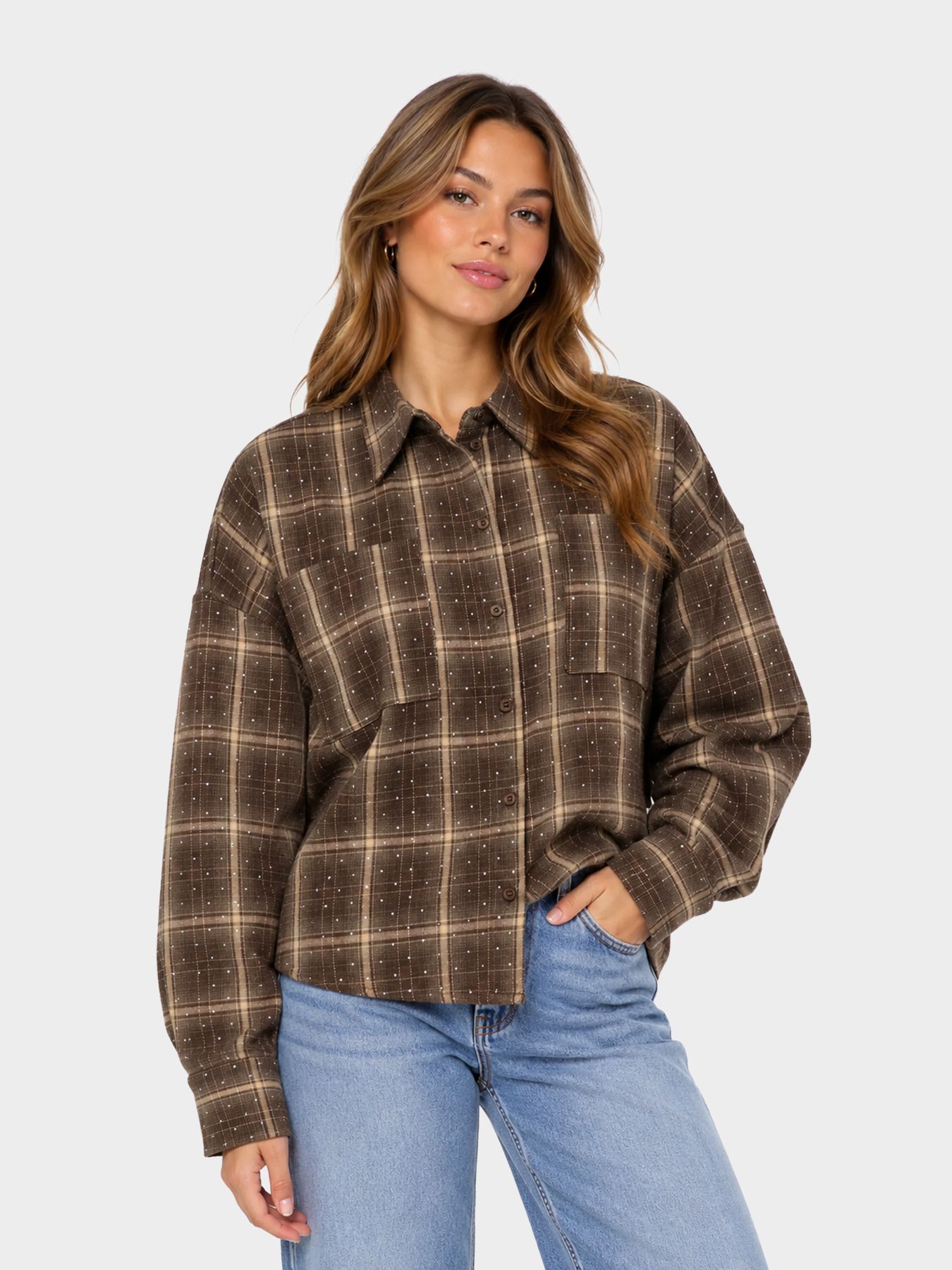Only ONLILSTON LS GLITTER DETAIL SHIRT W Black Coffee/Elnora zigzag 2900172501030