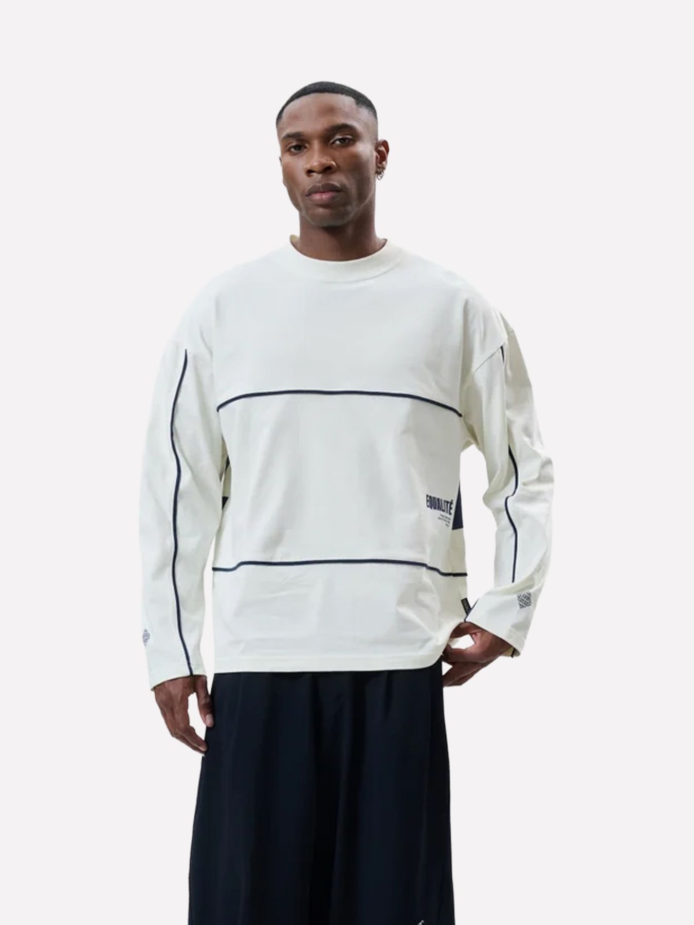 EqualitÃ© Bruno line longsleeve tee Off white/Navy 00121709-120