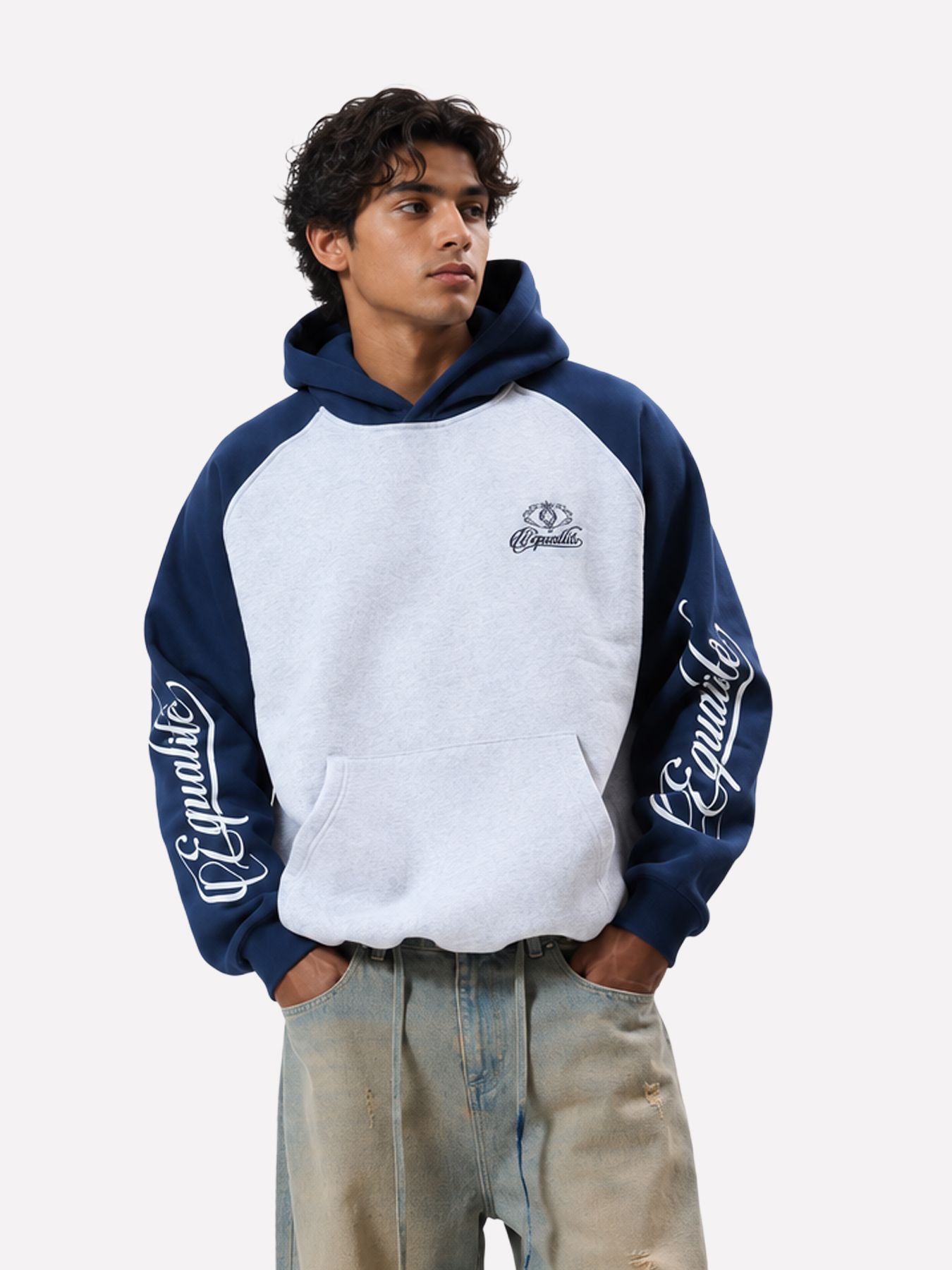 EqualitÃ© Jett raglan oversized hoodie Melange grey/ navy 00121710-226