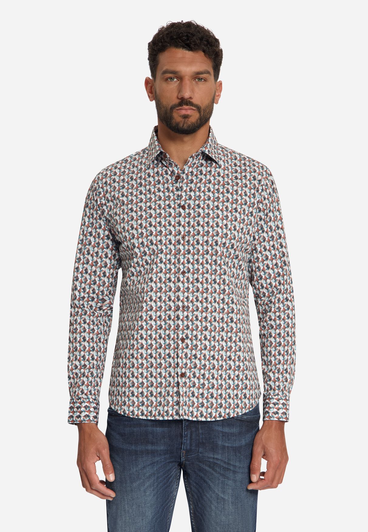 No Excess Shirt Stretch Allover Printed 048 caramel 00121738-EKA14000100000116