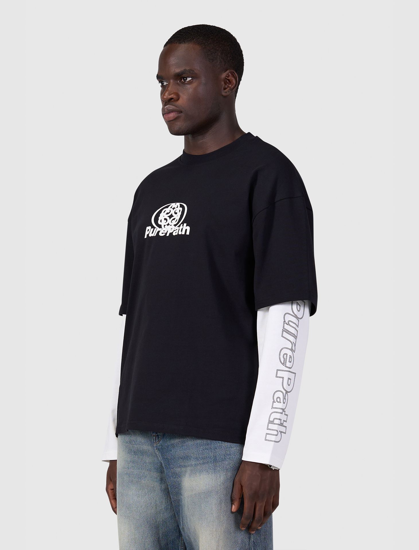 Pure Path Double Layered Monogram Longsleeve T-shirt 02 black 2900173044031