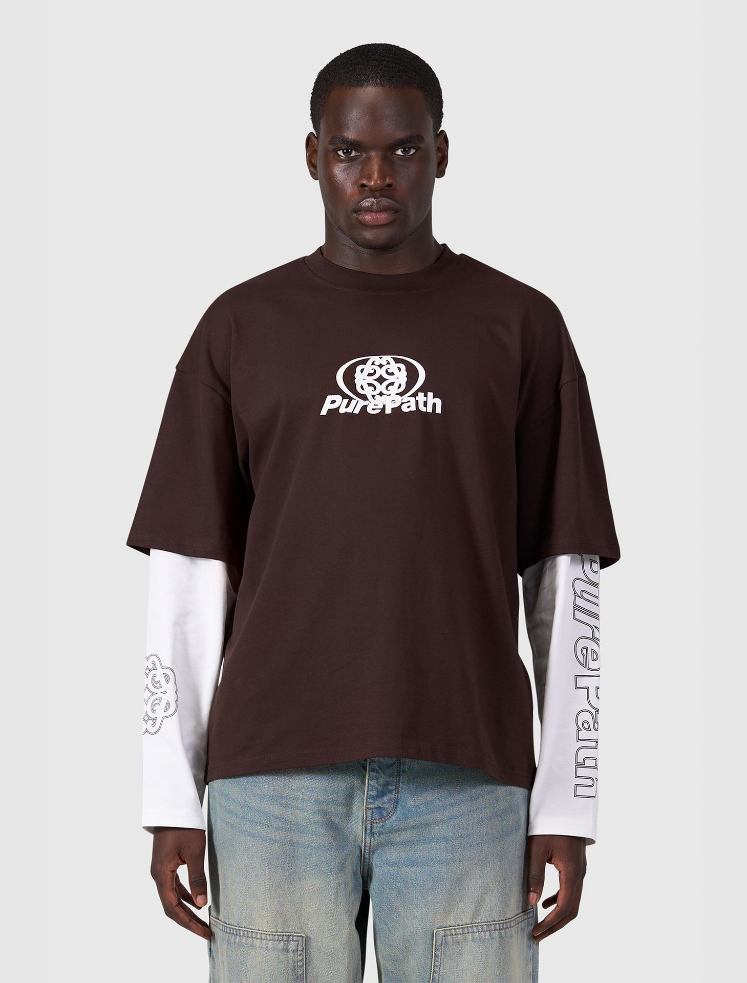 Pure Path Double Layered Monogram Longsleeve T-shirt 96 dark brown 2900173045069