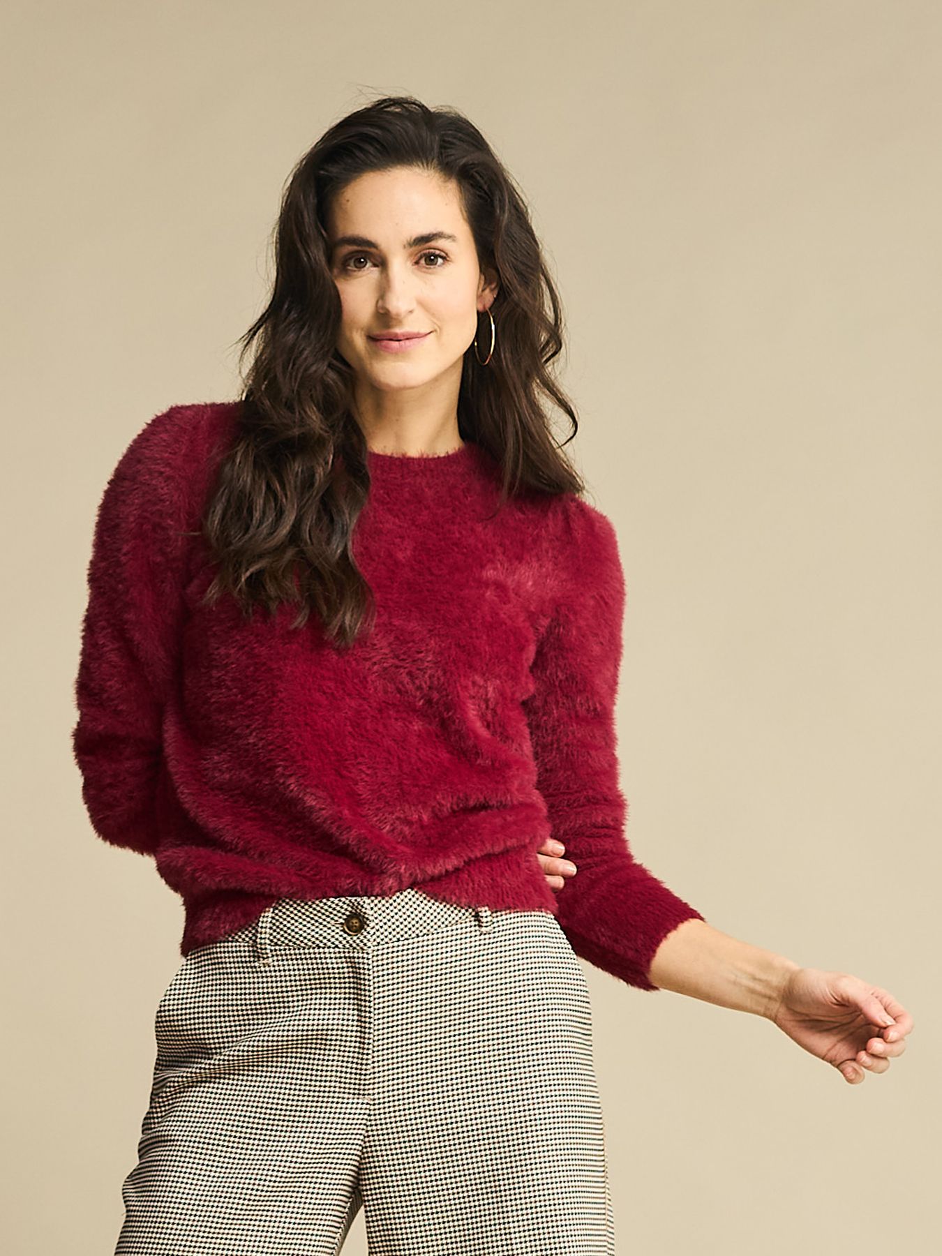 Red Button Fuzzy Puff sleeve Ruby92 2900153882042