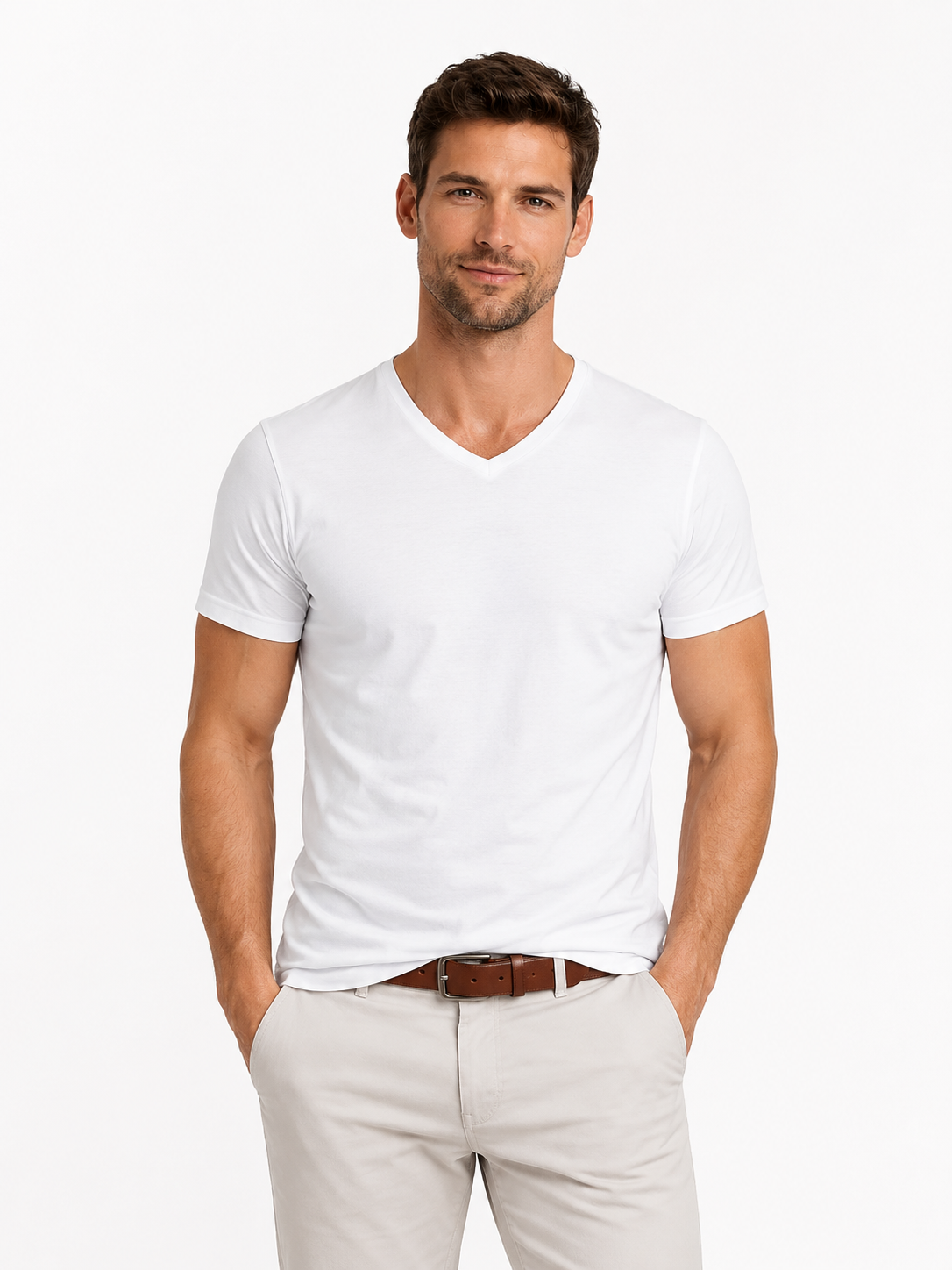 Garage basics BODYFIT T-shirt V-Neck Wit 00040384-W1
