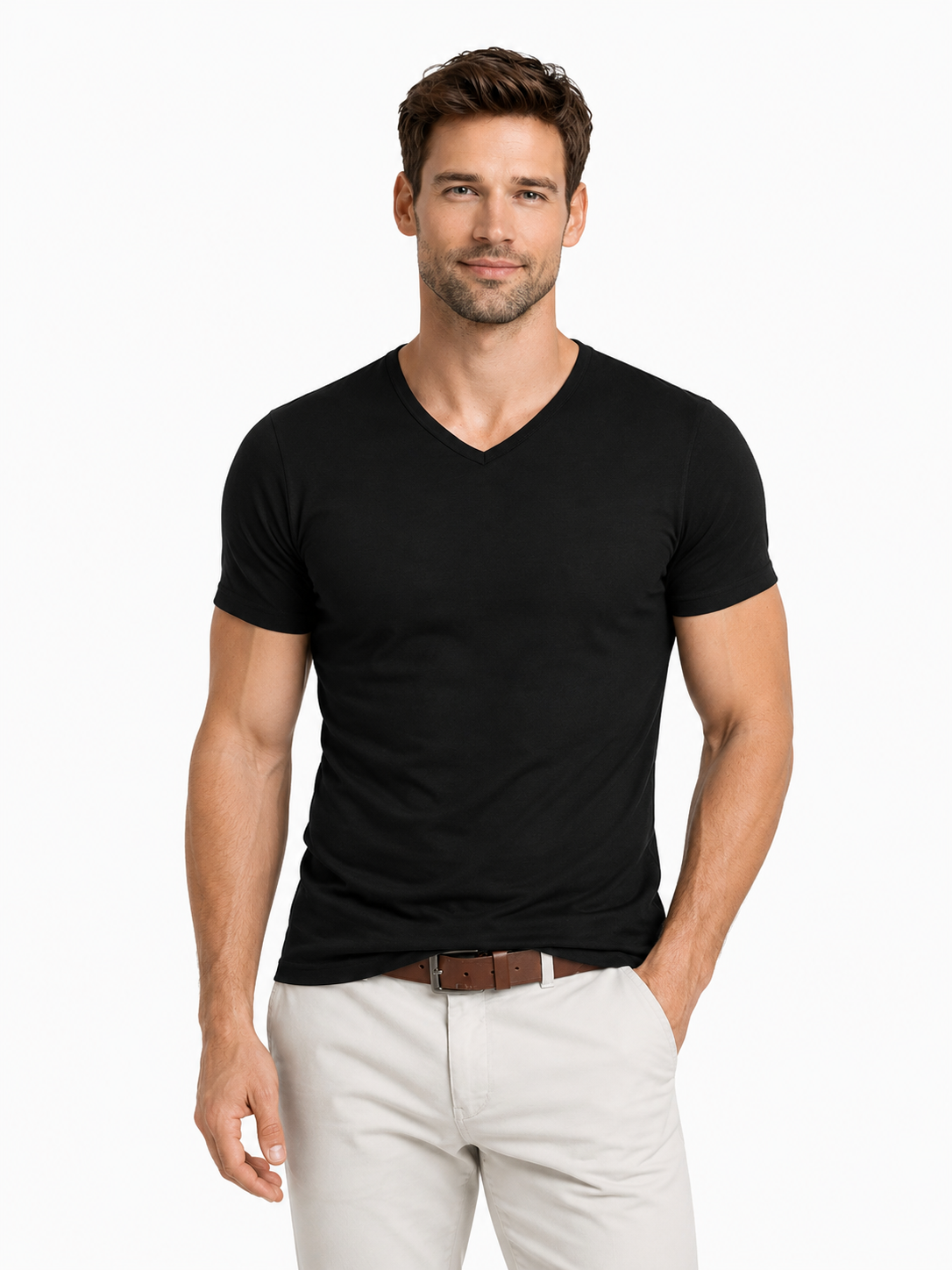 Garage basics BODYFIT T-shirt V-Neck Zwart 00040384-Z1