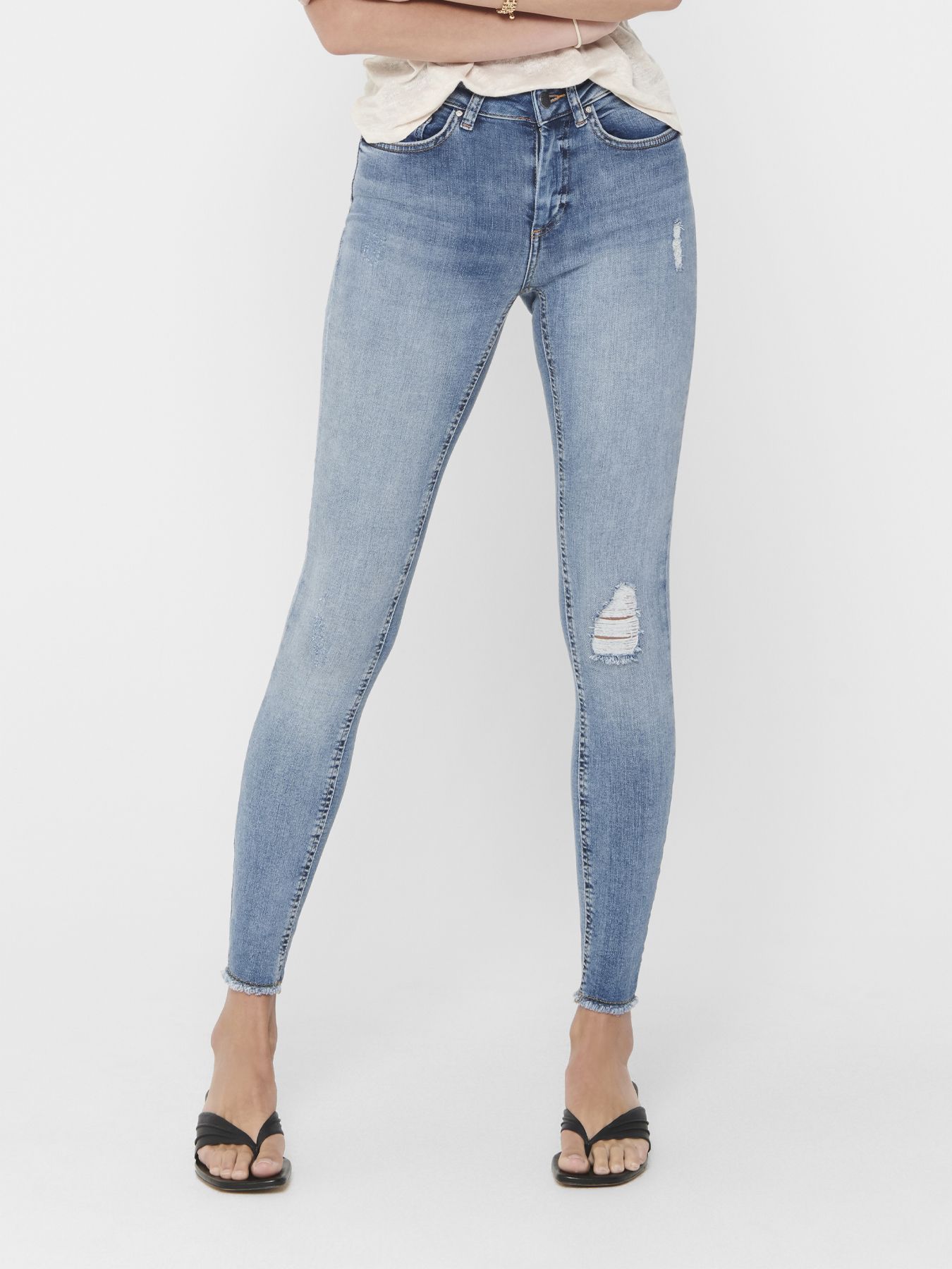 Only ONLBLUSH LIFE MID SK ANK RAW REA333 - Light Blue D Light Blue Denim 2900125875034