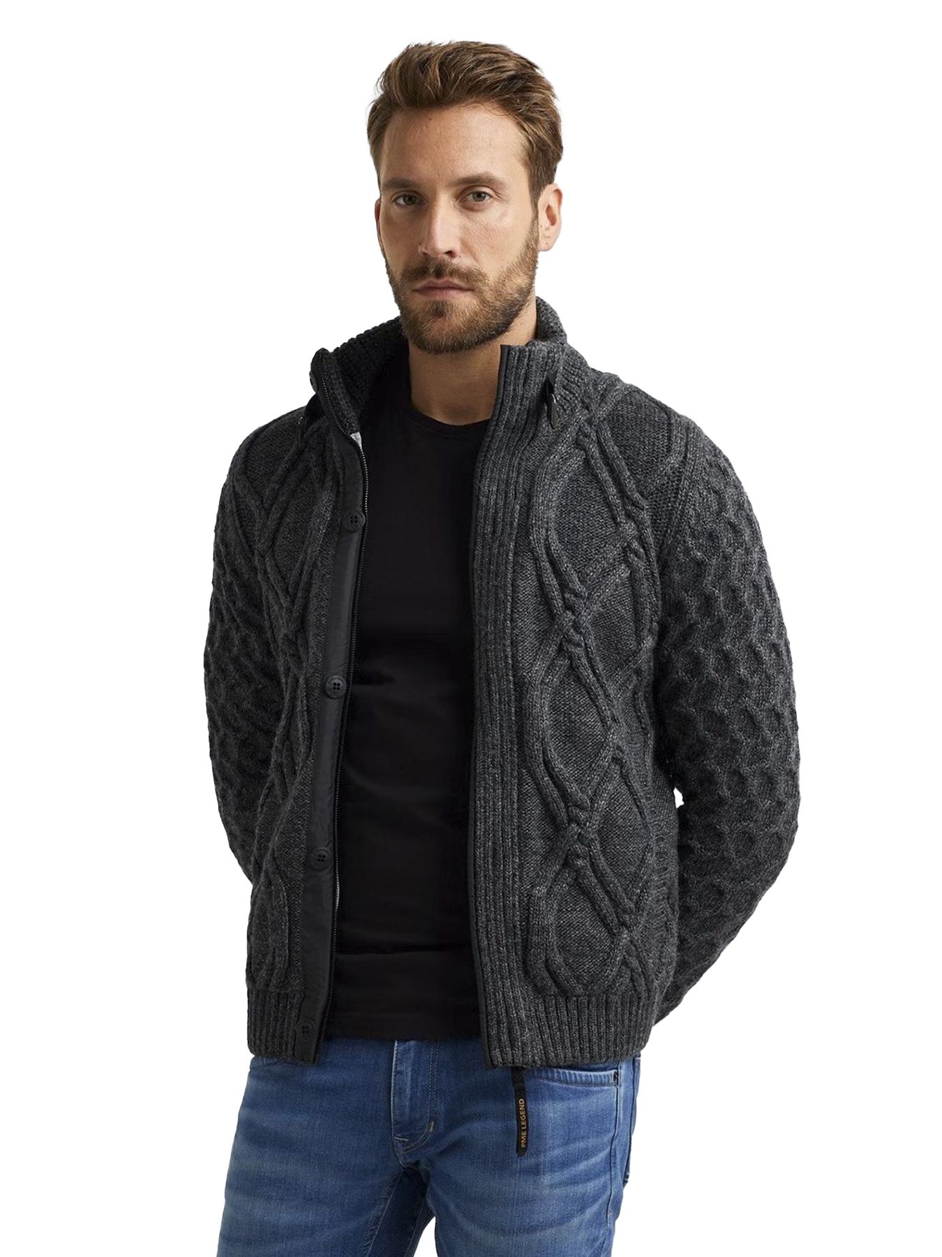 Zip jacket heavy knit mixed yarn