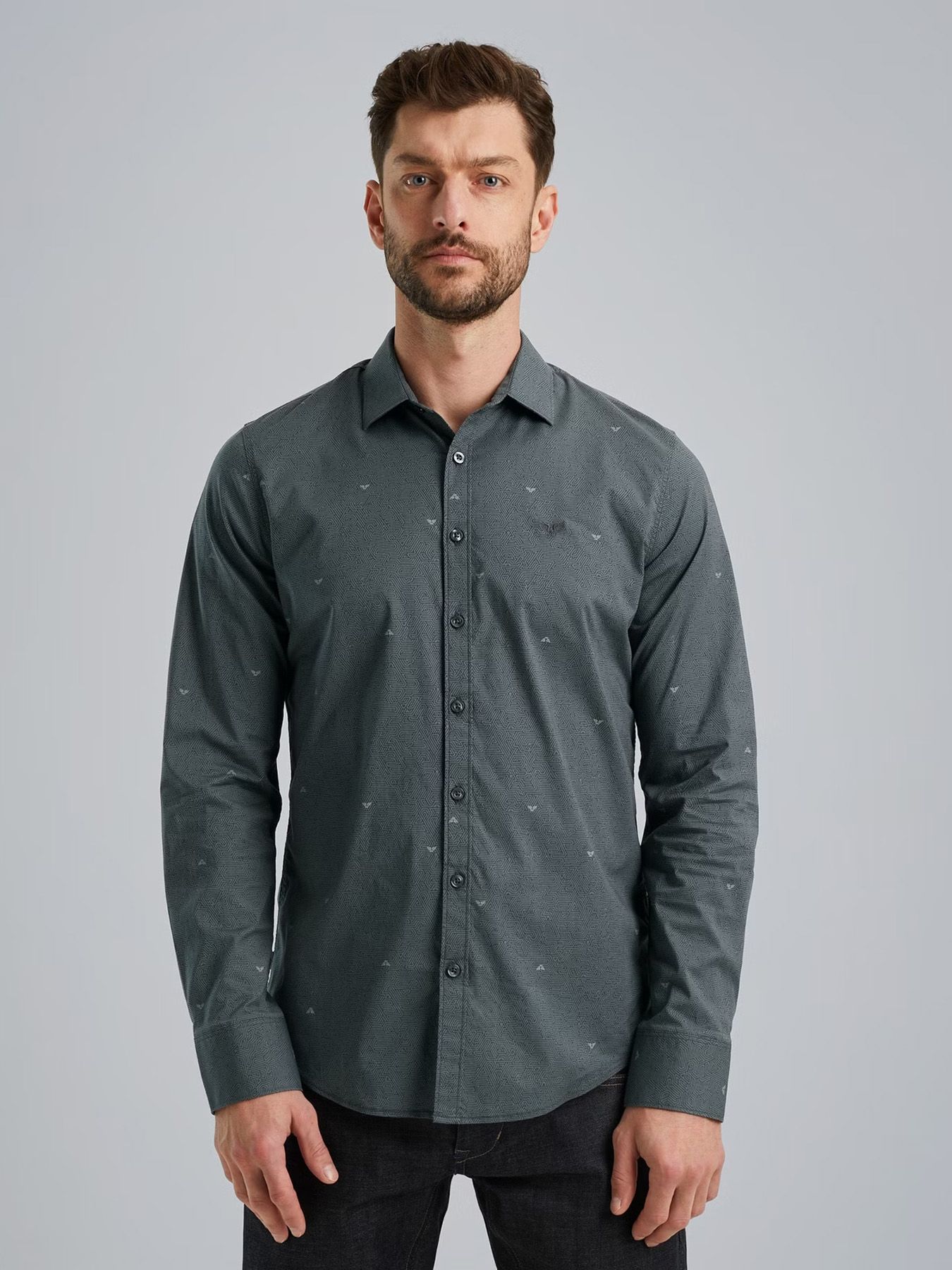 Pme Legend Long Sleeve Shirt Print On Poplin Black Onyx 00108517-9139