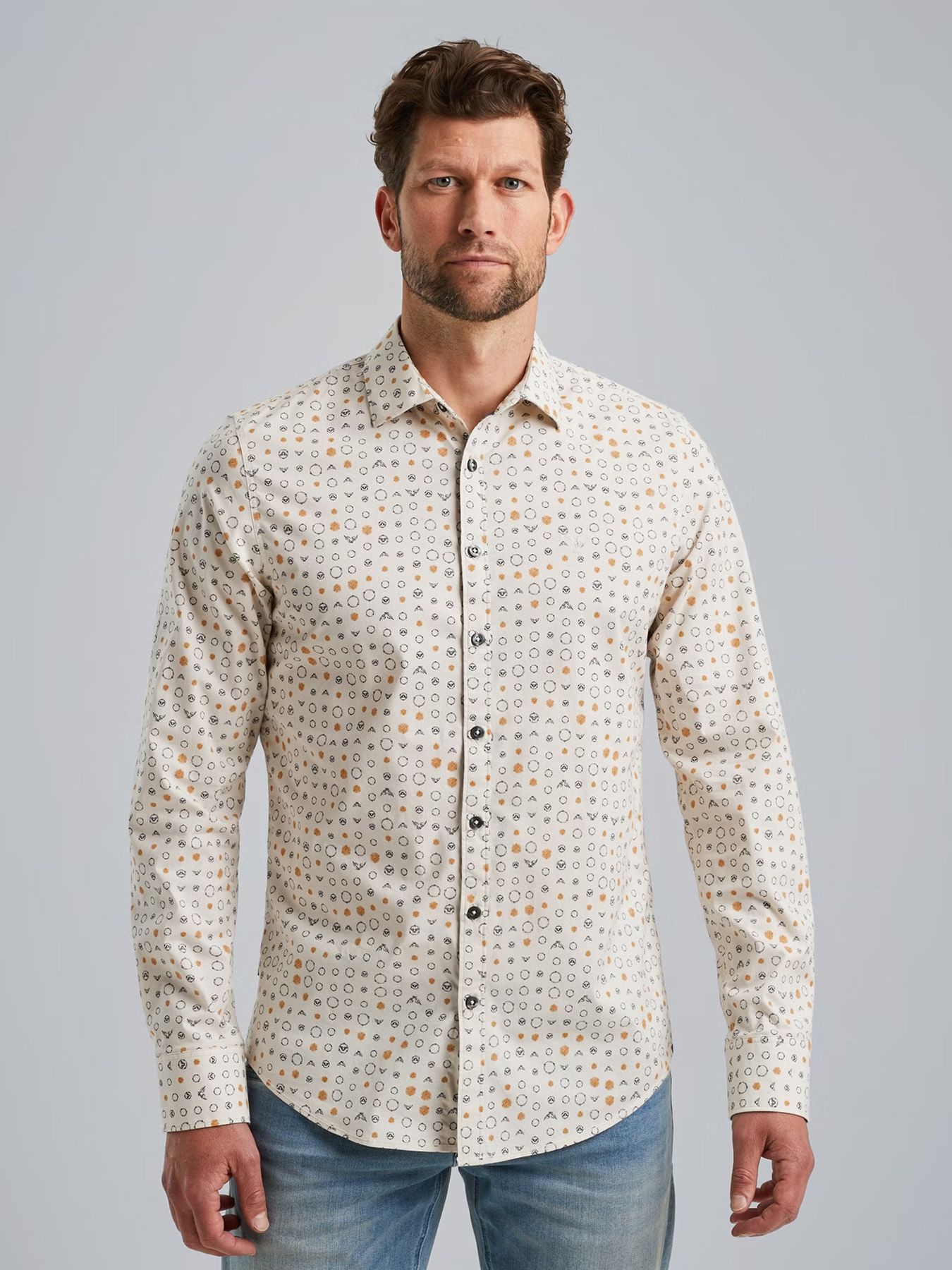 Pme Legend Long Sleeve Shirt Print on Poplin Birch 00108518-7011