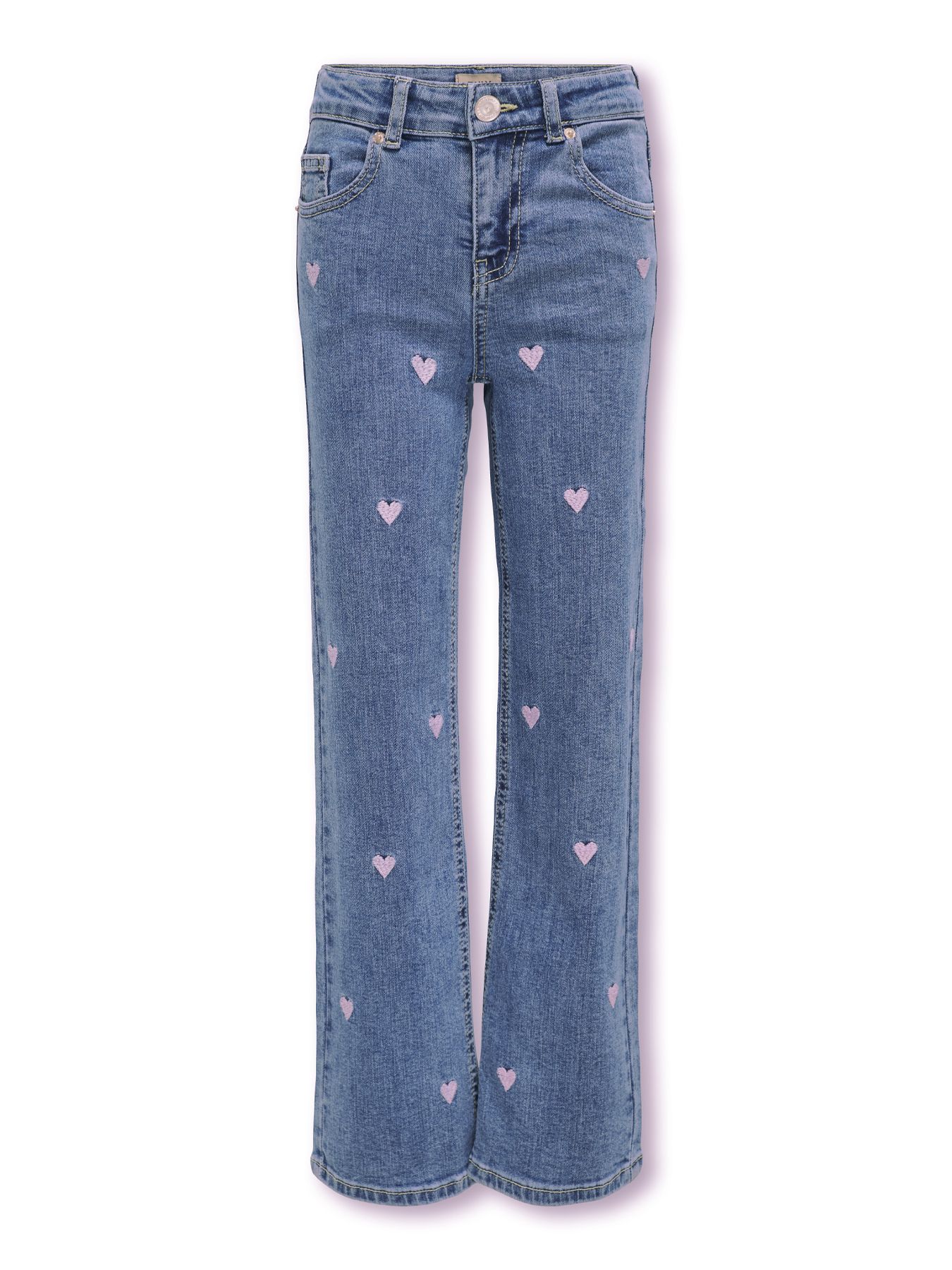 Kids Only KOGJUICY WIDE LEG HEART EMB JEANS N Light Medium Blue Denim/PINK HEART 2900152950018