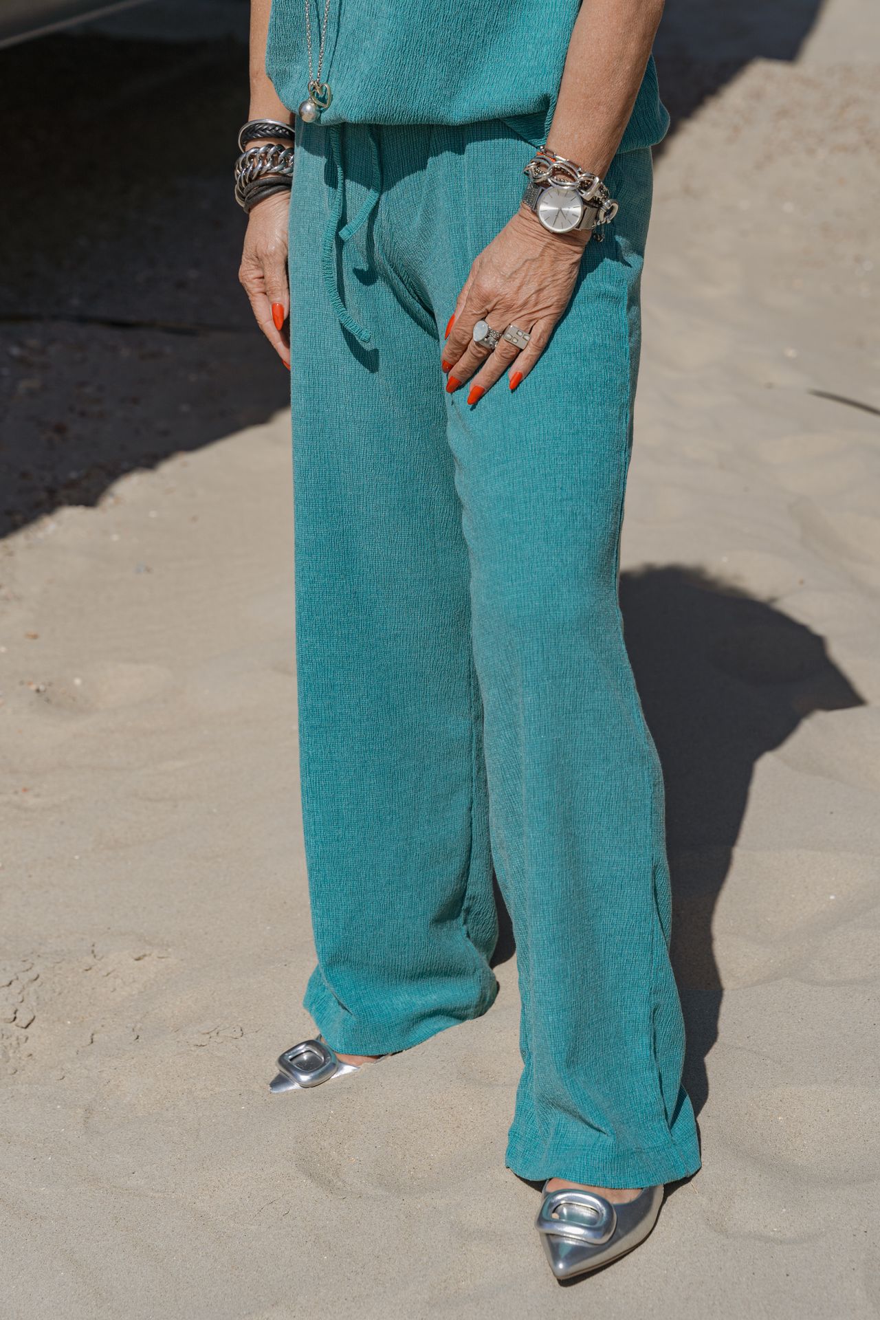 Tramontana Crinkled Wide-Leg Trousers Deep Aqua Blue 005835 2900160901040