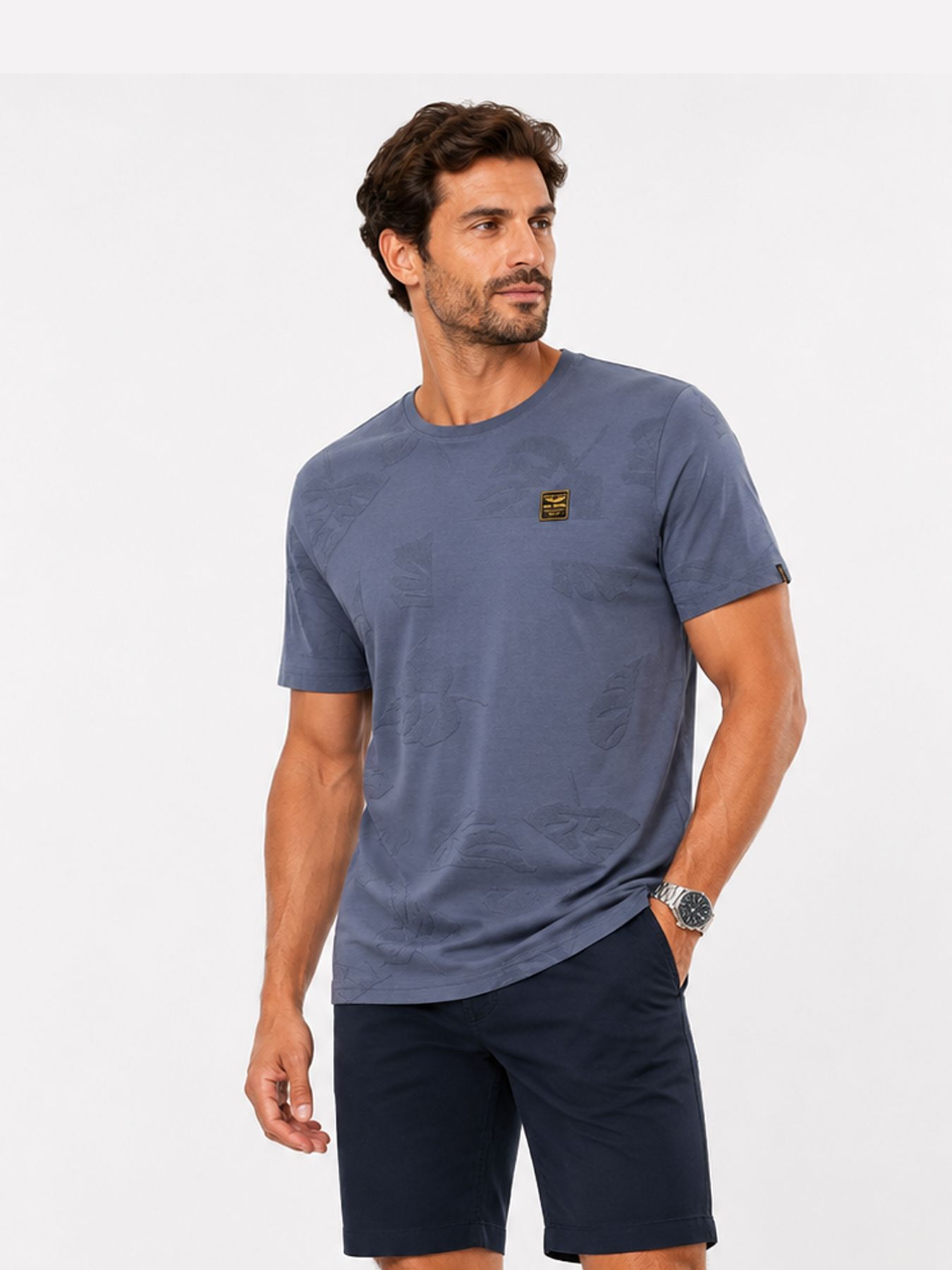 Pme Legend Short sleeve r-neck jacquard jerse Vintage Indigo 00115855-5301