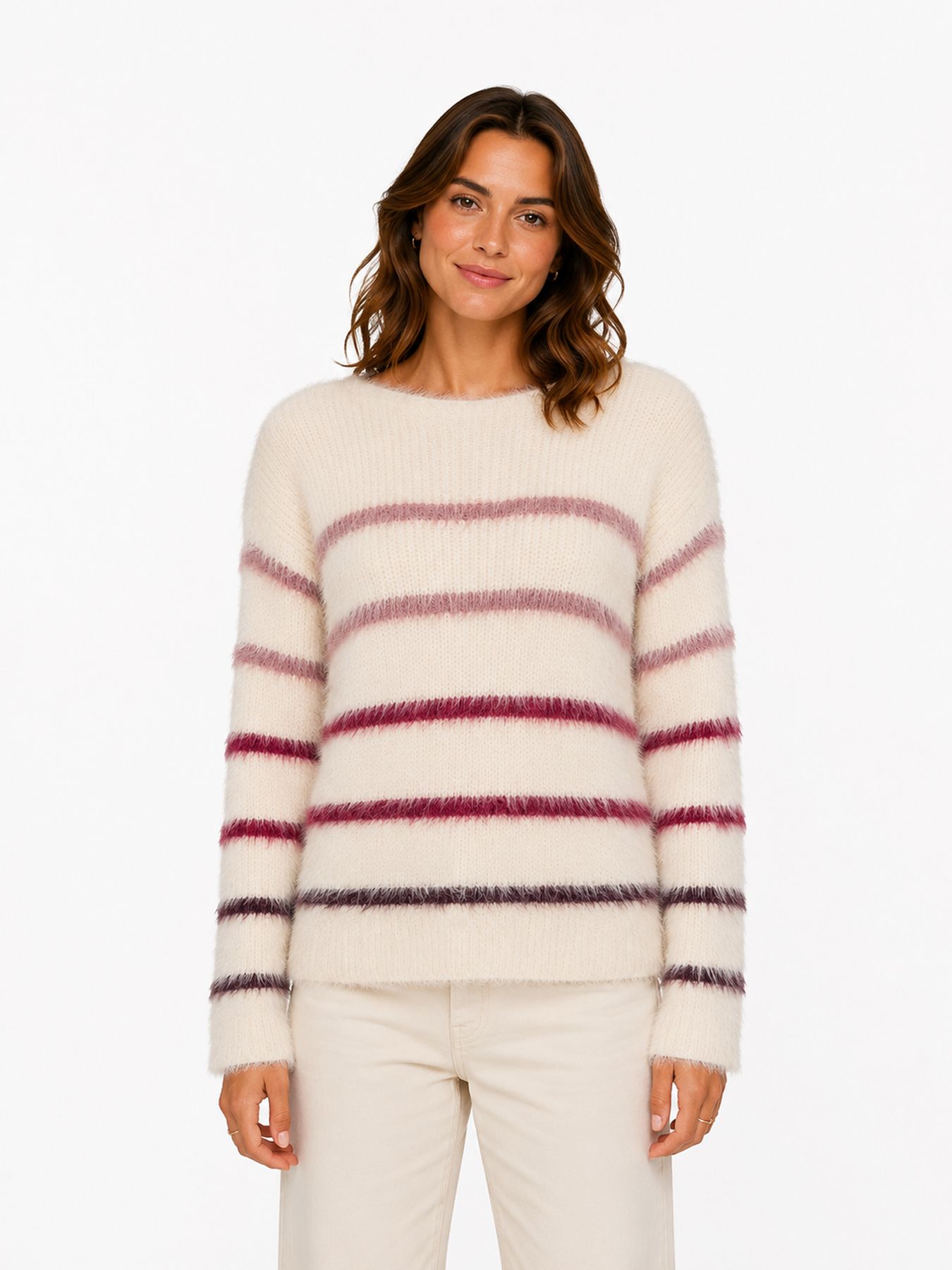 Red Button Fuzzy sweater & stripe creme/burgundy799 00116763-EKA26007300000139