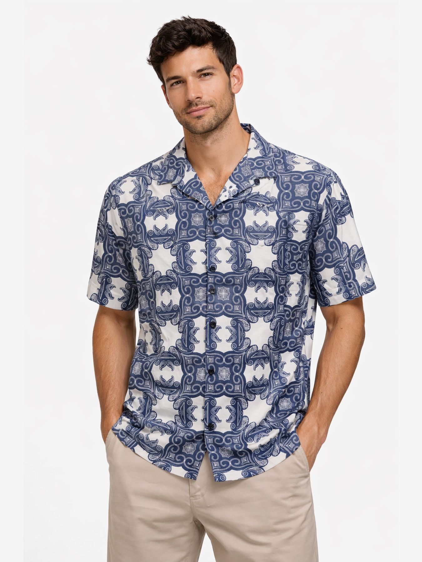 Only & Sons ONSCAIDEN REG FIT AOP LINEN BLEND N Gardenia/BLUE NIGHTS 00113481-EKA26011400003384