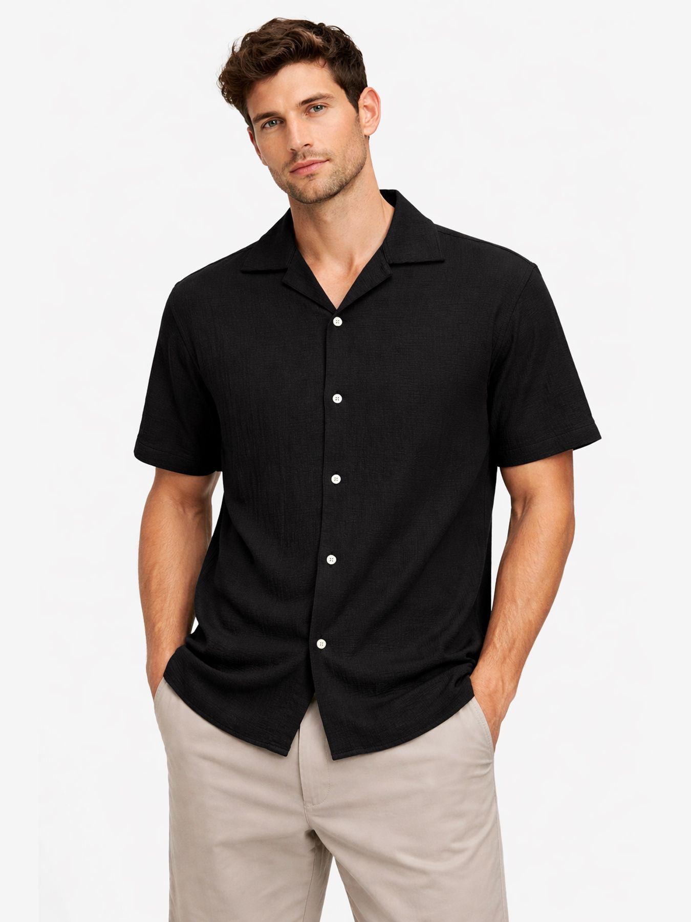 Jack & Jones JJECOBA STRIPE RESORT SHIRT SS SN Black 00117671-EKA26011400000232