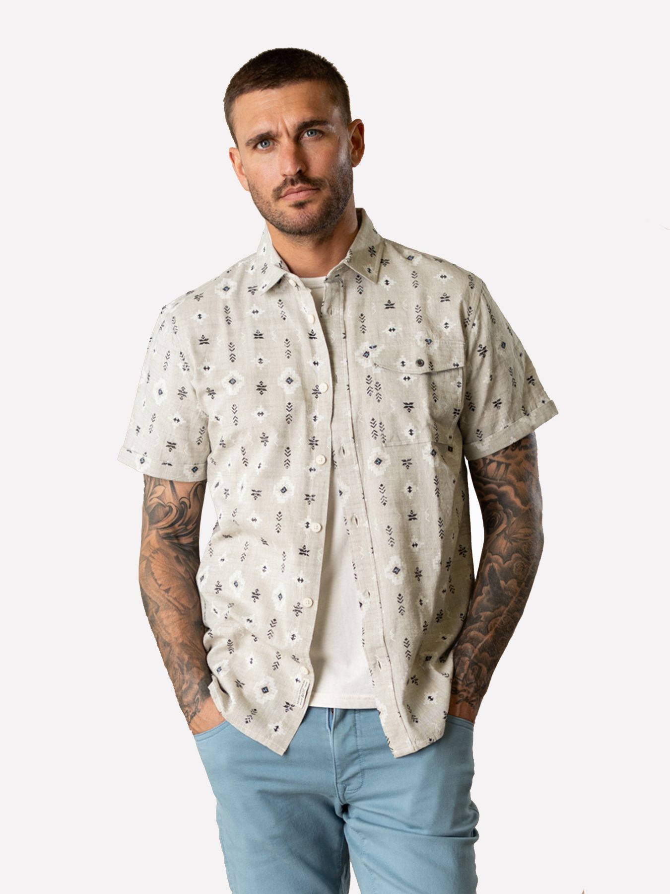 Petrol Industries Men Shirt Short Sleeve AOP 7130 light tan 00117755-EKA26002700000141