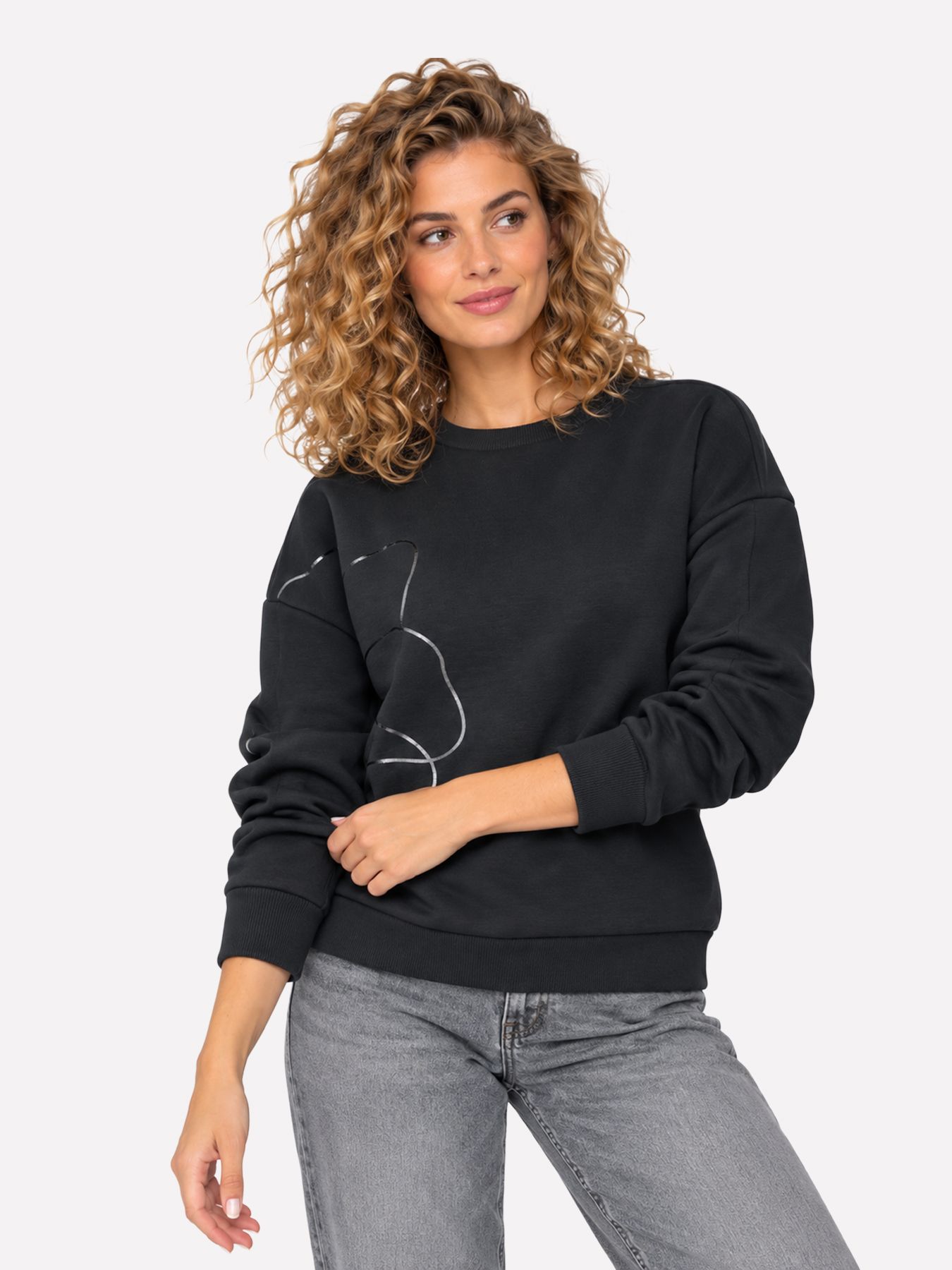 Street-One A304077 Loose Fit Crewneck w. Flowe indigo night 00118046-EKA19000200000960