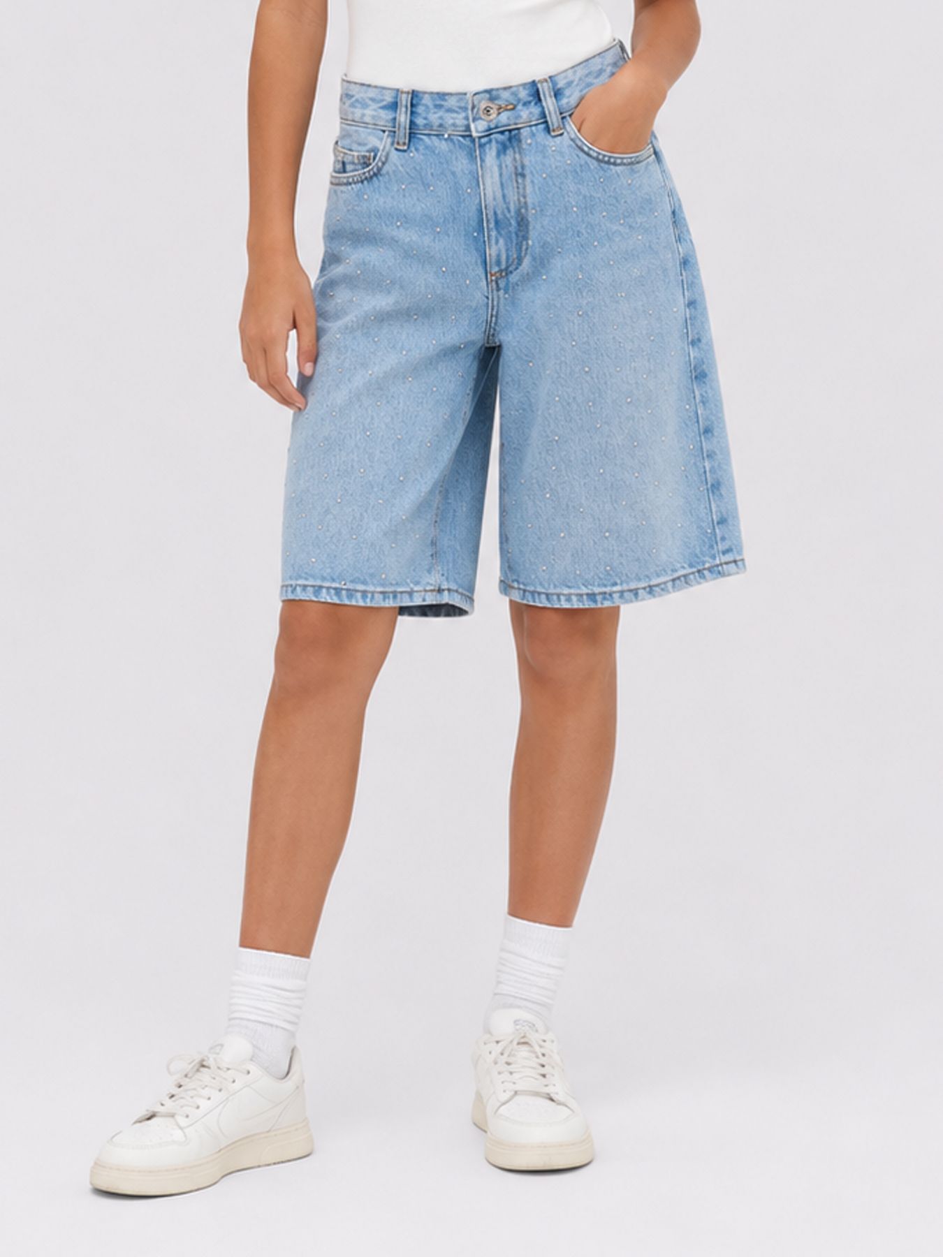 Kids Only KOGSONNY HW WIDE RHINST DNM SHORTS Medium Blue Denim/NAS365 00118382-EKA26011400000845