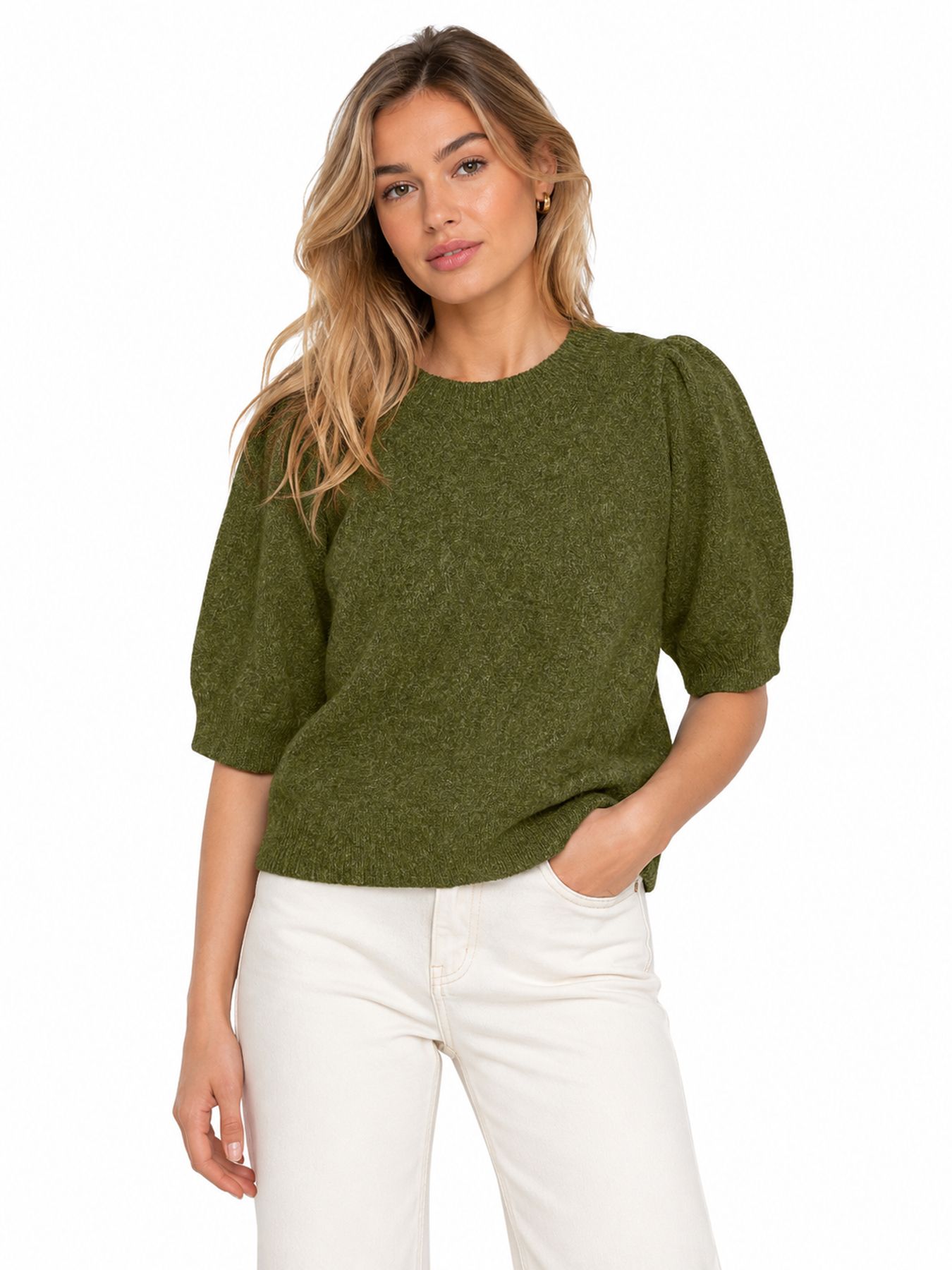 Vero Moda VMDOFFY 2/4 O-NECK PULLOVER GA NOOS Sphagnum/WHITE MELANGE 00107516-EKA26011400003618