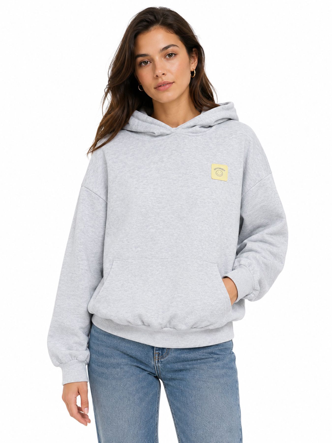 Only ONLOFELIA L/S HOOD UB SWT Medium Grey Melange/CHECKS 00119412-EKA26011400000761