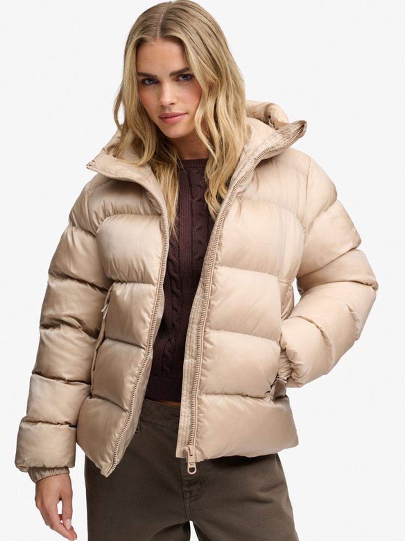 Superdry Hooded Shine Puffer Jacket m1e Mushroom Beige 00119636-EKA26009000000013