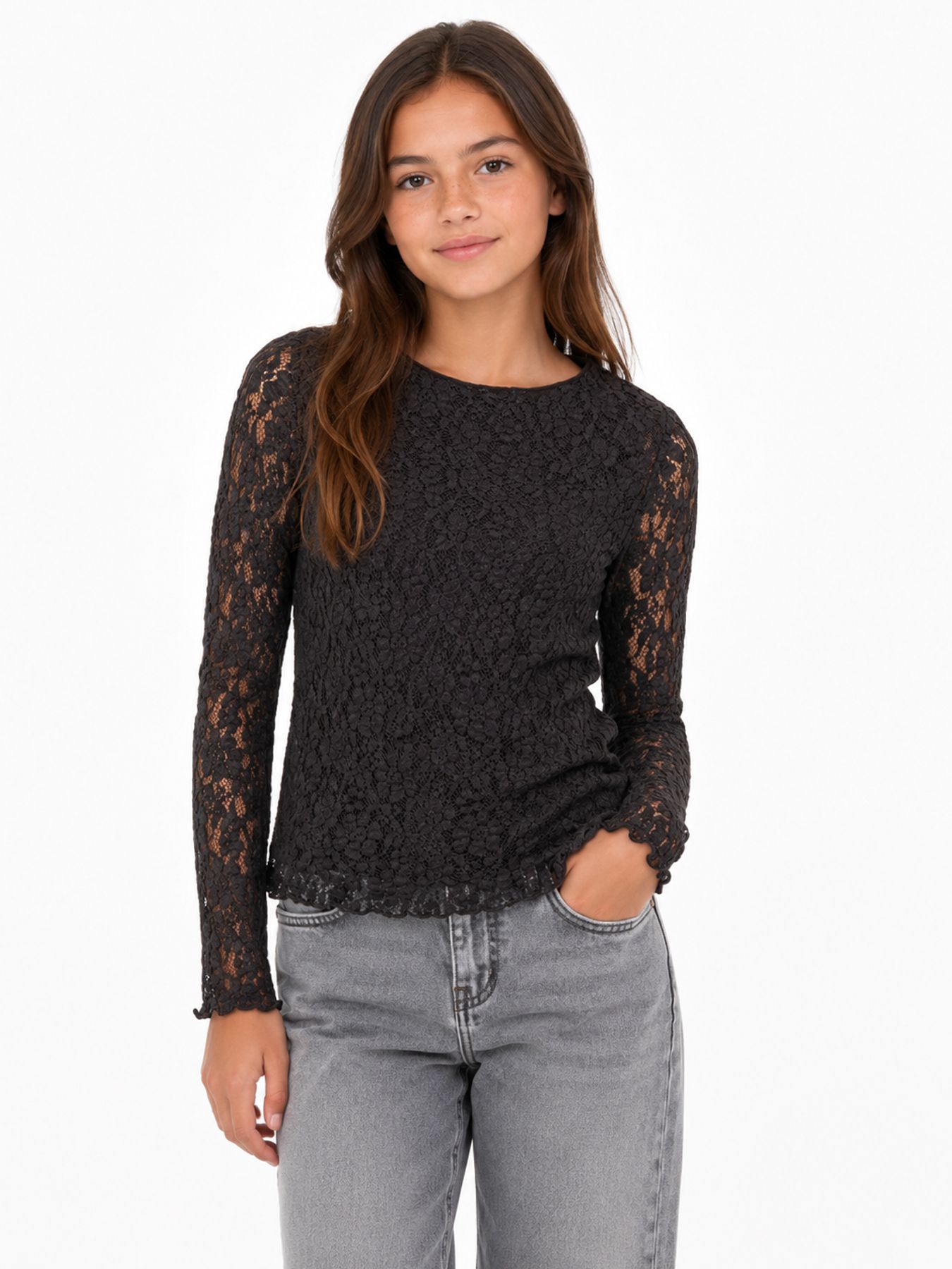Only KOGLEIKA LS LACE TOP JRS NOOS Black Coffee 00119663-EKA26011400001146