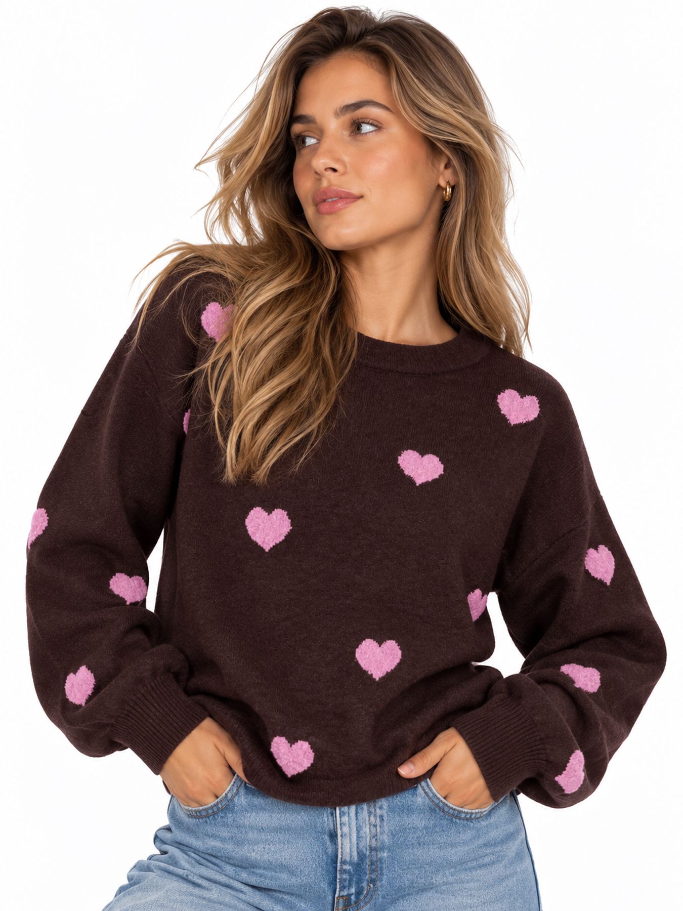 Only ONLRICA LS DETAIL O-NECK CC KNT Coffee Bean/Heart/Pastel Lavend/Mel 00119670-EKA26011400003711