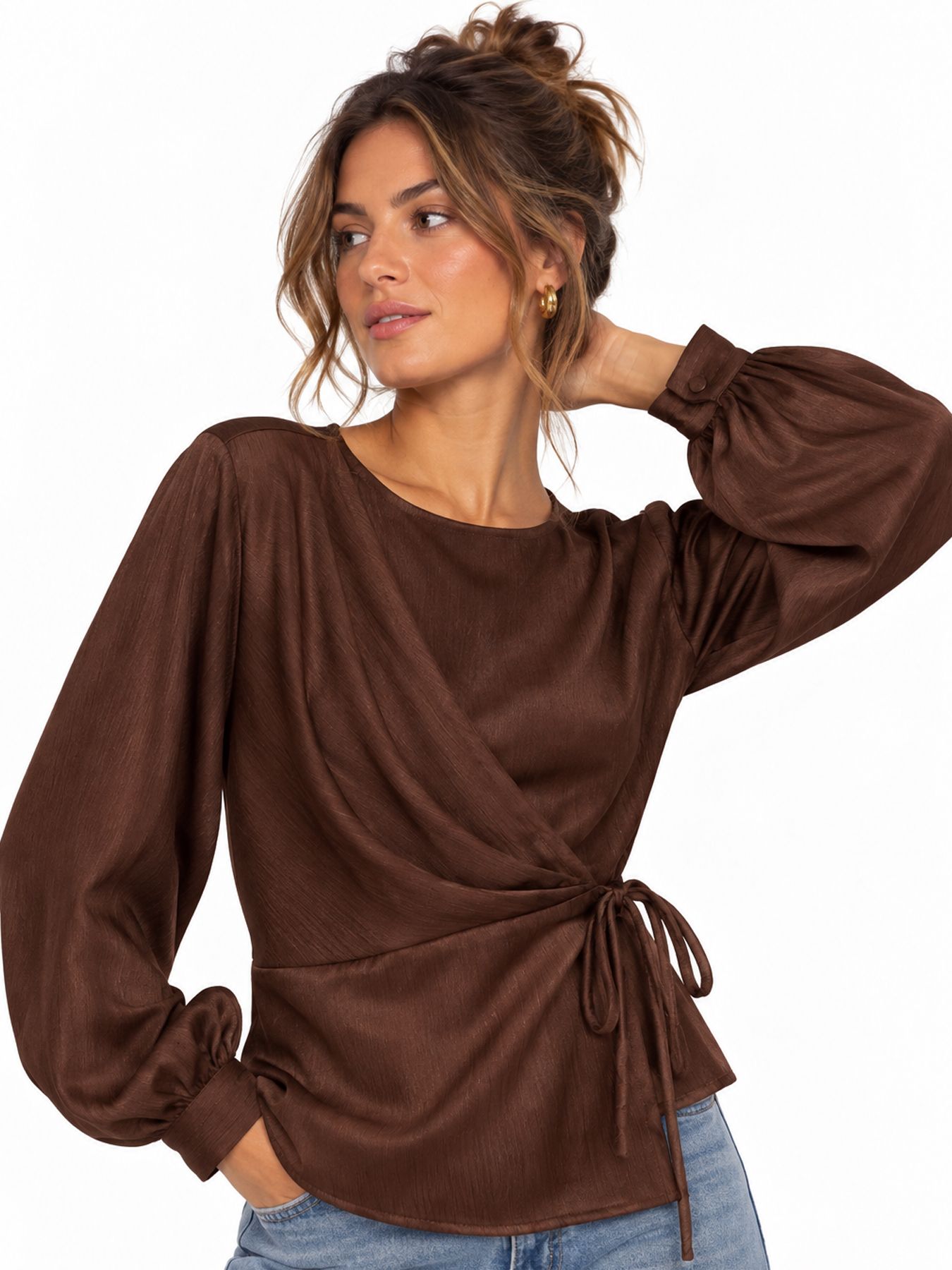 Vero Moda VMSKY LS WRAP TOP WVN Chicory Coffee 00119674-EKA26011400003712