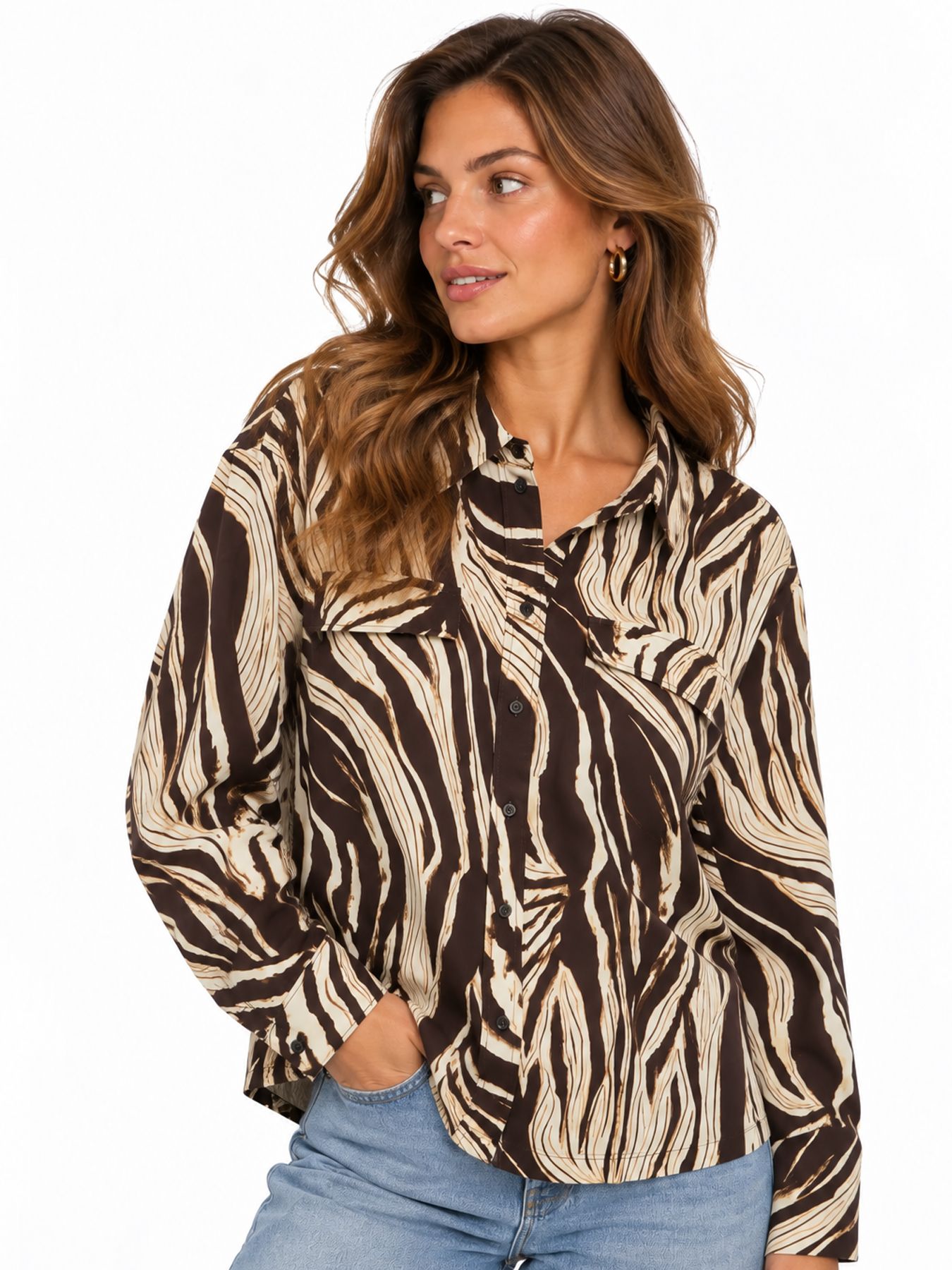Vero Moda VMEVA NORMA LS SHIRT WVN Chocolate Torte/MELANGE 00119678-EKA26011400003157