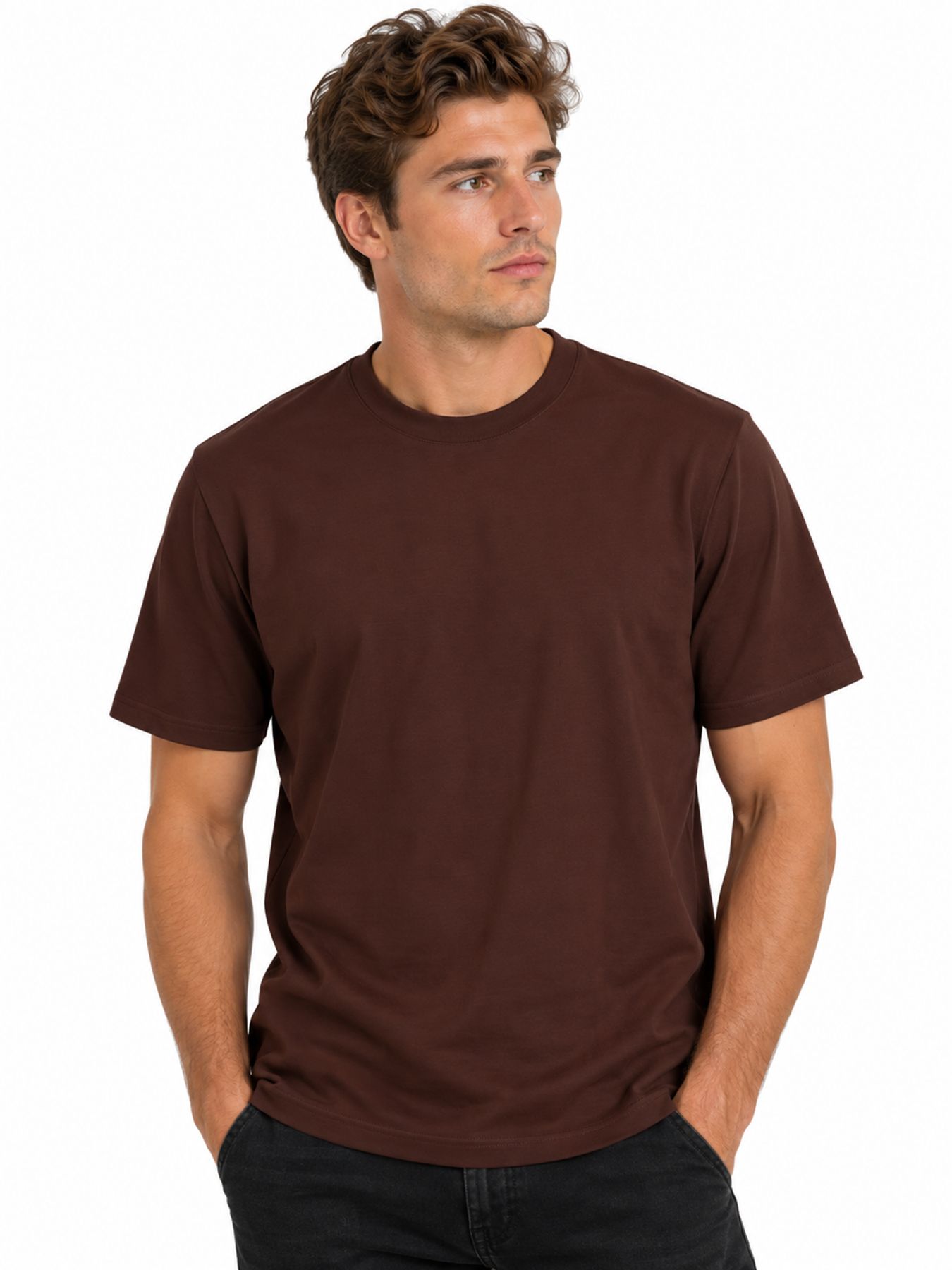 No Excess T-Shirt Crewneck Solid Basic Stretch 042 dark brown 00119682-EKA14000100000113