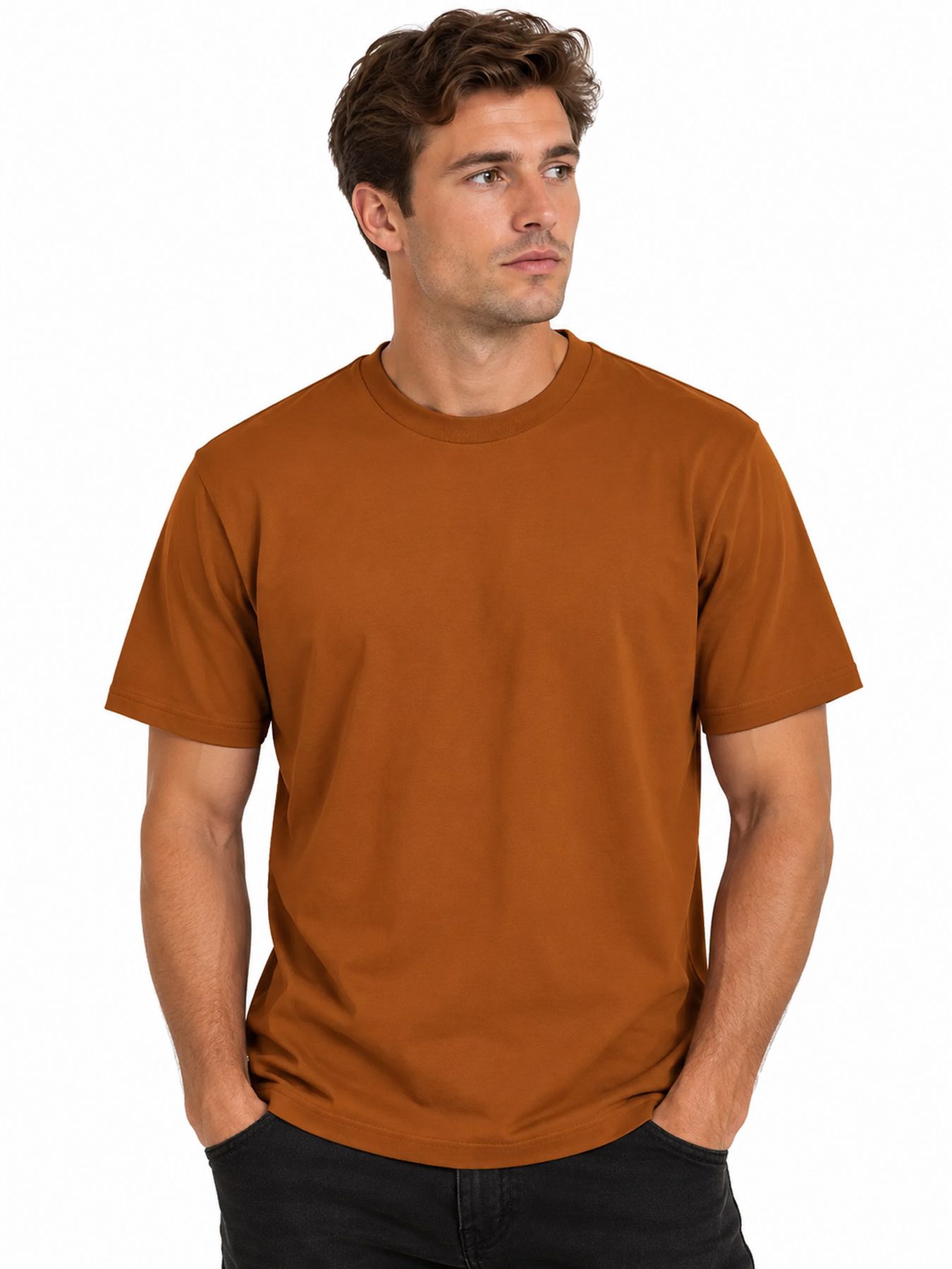 No Excess T-Shirt Crewneck Solid Basic Stretch 048 caramel 00119688-EKA14000100000116