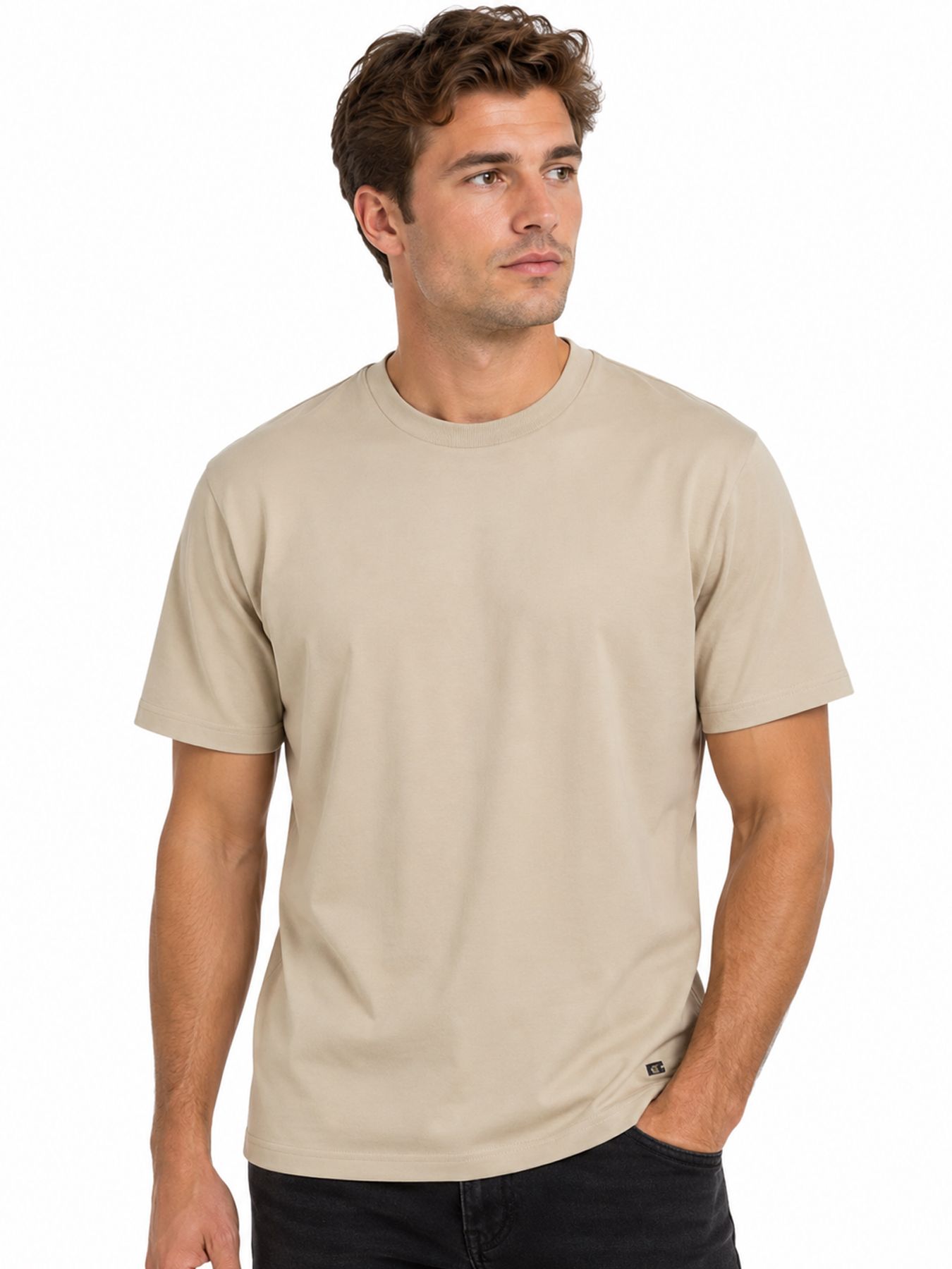 No Excess T-Shirt Crewneck Solid Basic Stretch 122 cement 00119688-EKA14000100000074