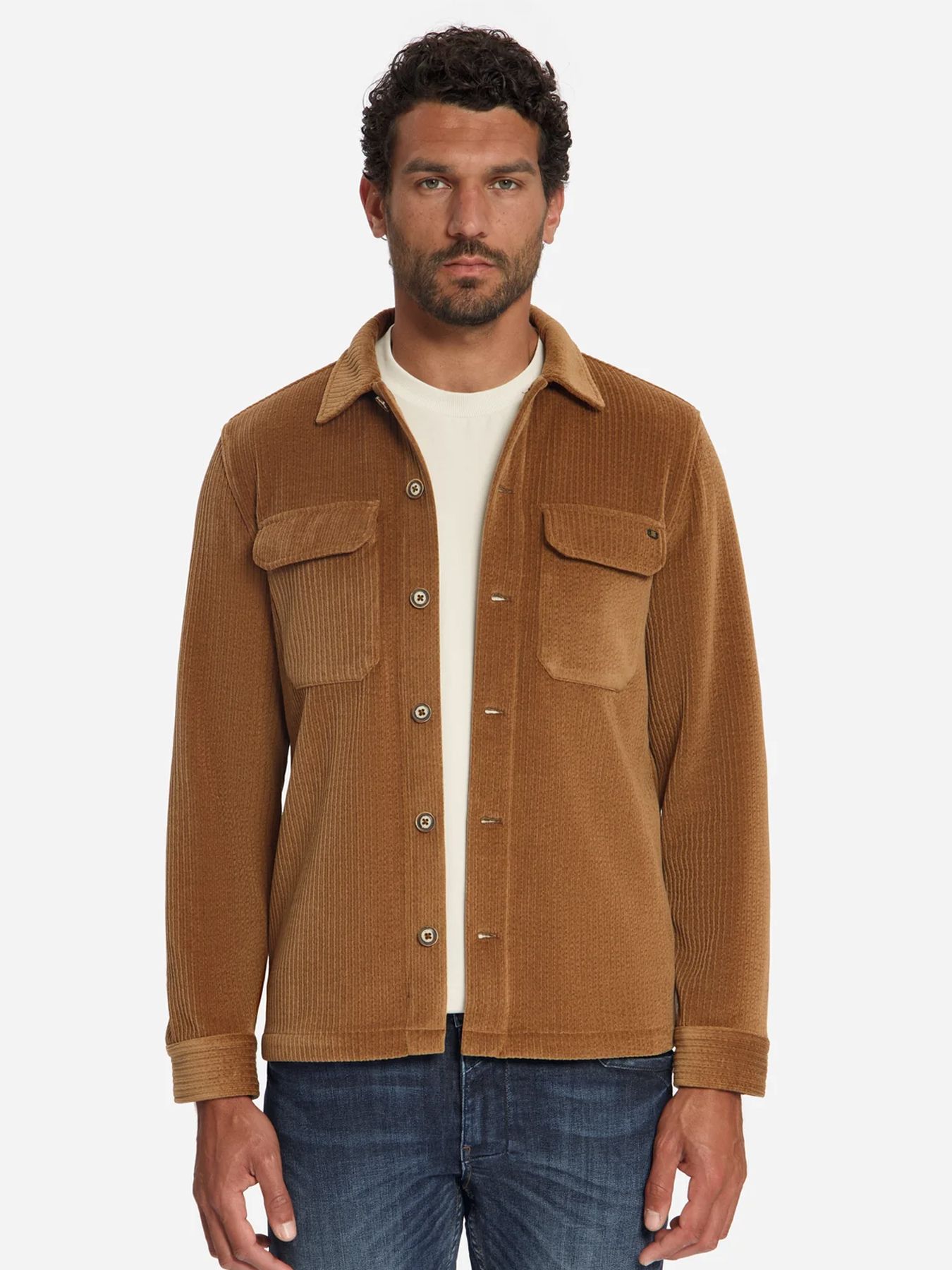 No Excess Overshirt Full Button Rib Sweat 048 caramel 00119696-EKA14000100000116