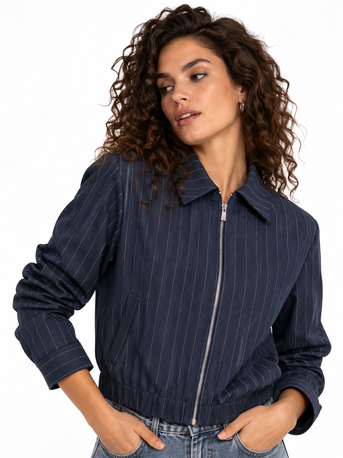 Only ONLALINE L/S PINSTRIPE BOMBER JACKE Night Sky/CAROLINE FLOWER 00120007-EKA26011400000385