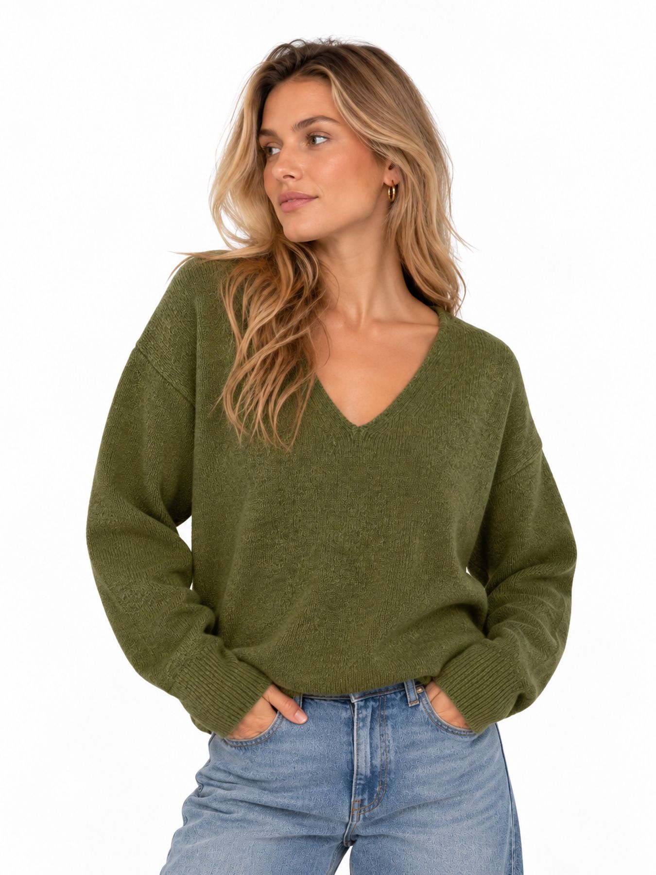 Vero Moda VMCREWLEFILE LS V-NECK BLOUSE NOOS Sphagnum/MELANGE 00114980-EKA26011400003735