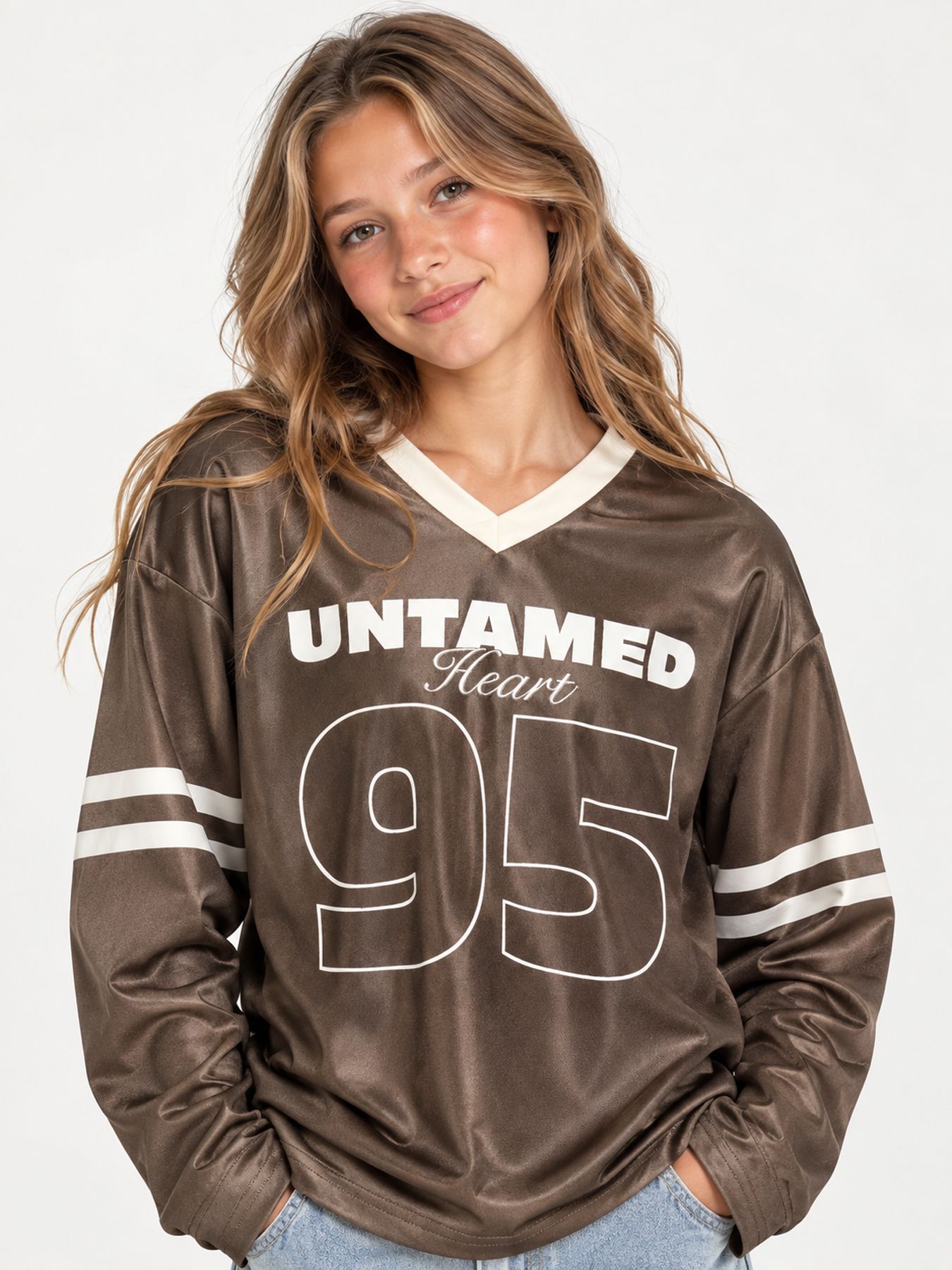 Kids Only KOGLULU L/S V-NECK SPORTY TOP CS JR Bracken/Nice stripes cloud dancer 00120085-EKA26011400003653