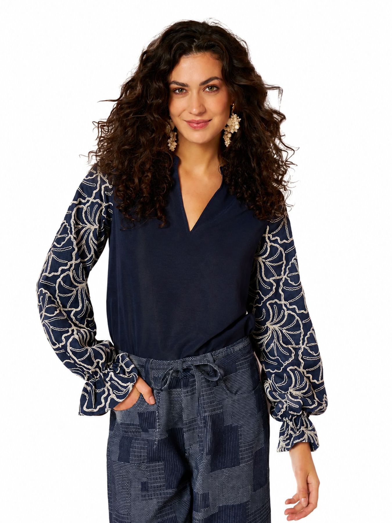 Lofty Manner Top Isuna - Contrast Sleeve 410 dark blue 00120154-EKA26013300000096