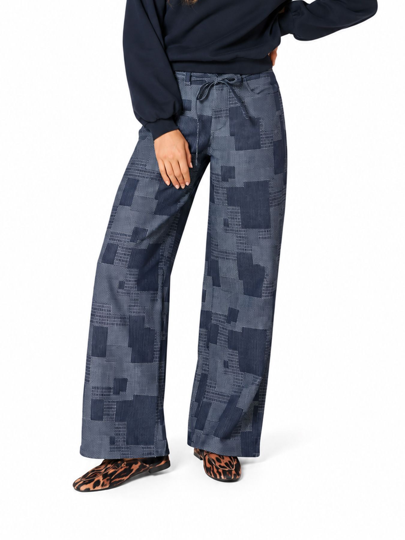 Lofty Manner Pant Inoa - Denim Patchwork 409 mid blue 00120160-EKA26013300000097