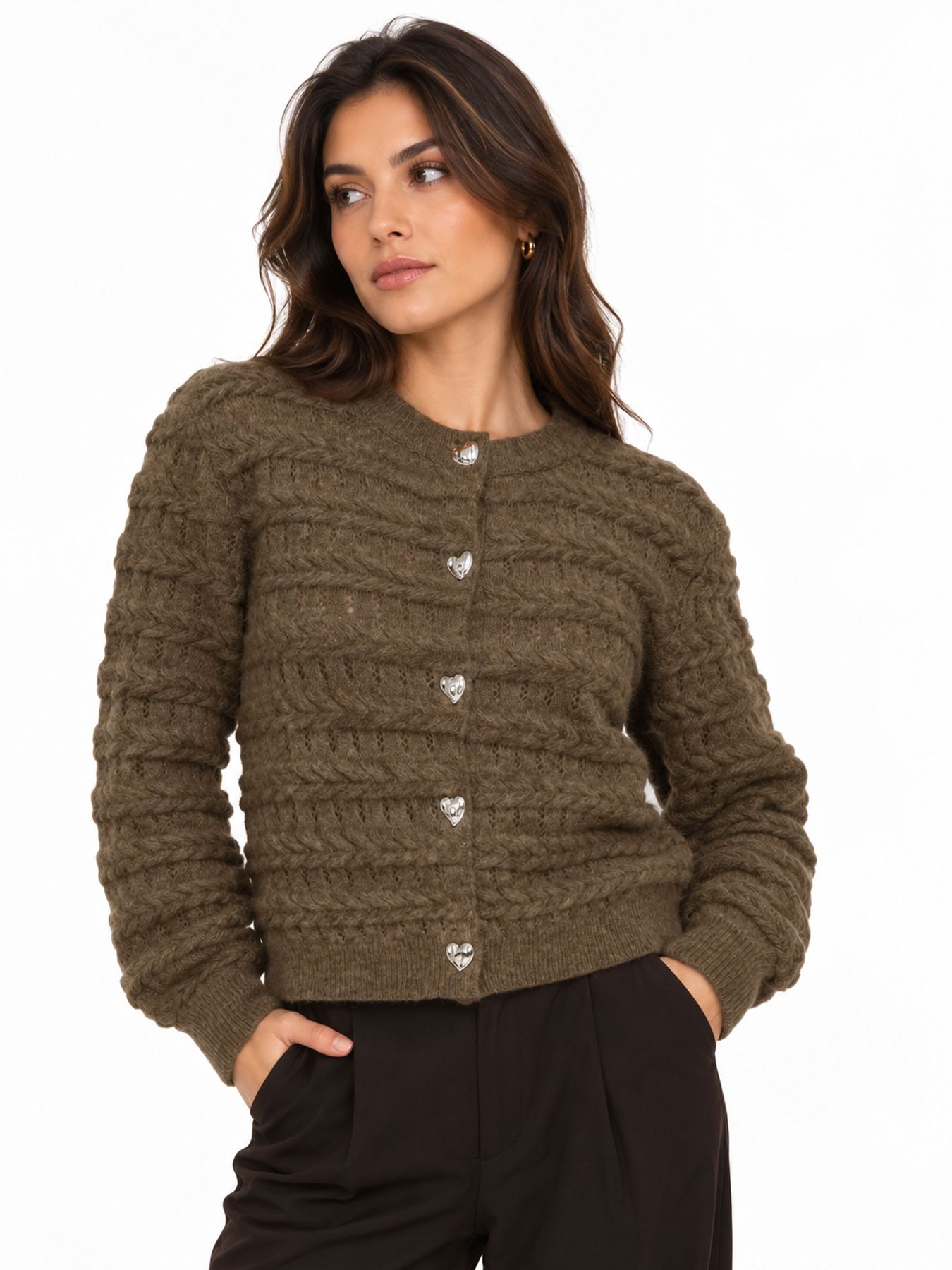 Only ONLCABALA LS CABEL CARDIGAN CC KNT Beech/Mel/Silver Heart Button 00120323-EKA26011400003758