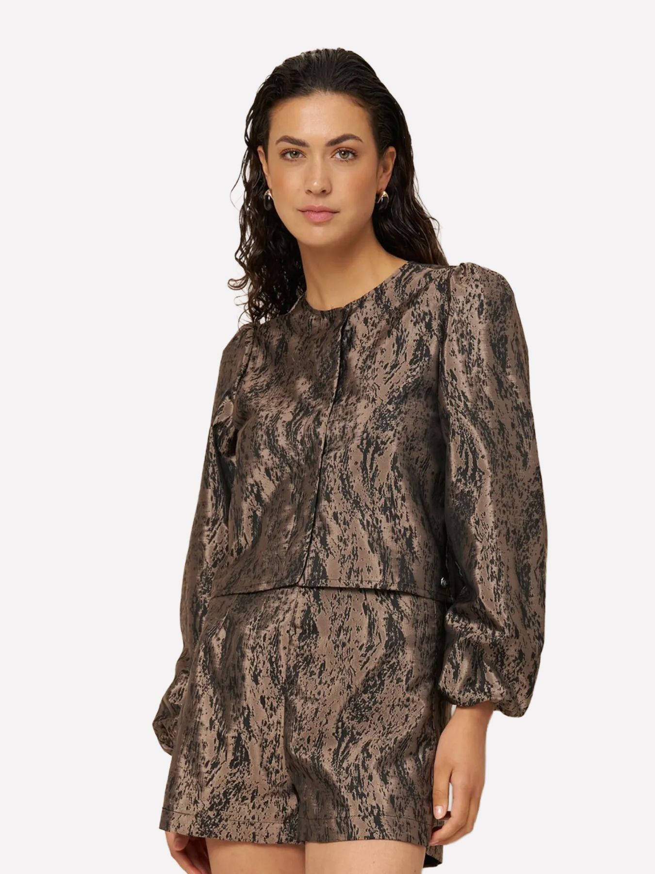 Lofty Manner Blouse Hedda - Jacquard 192 taupe 00121154-EKA26013300000102