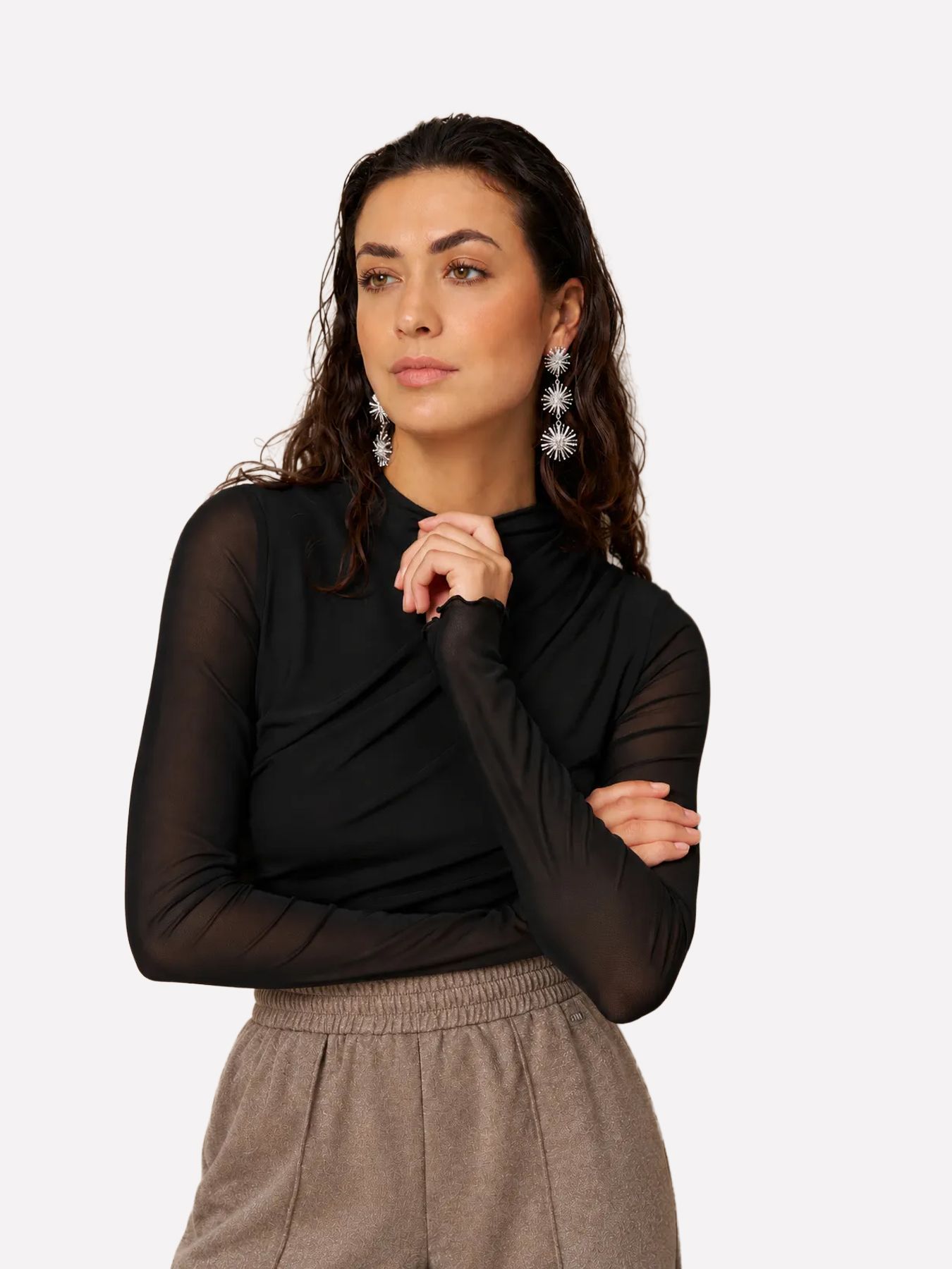 Lofty Manner Top Jolien - Draped Mesh 600 black 00121159-EKA26013300000017