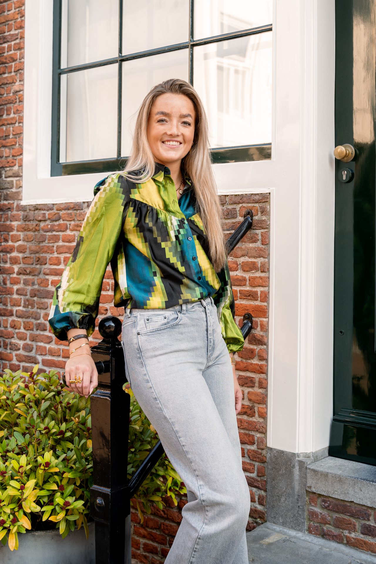 Tramontana Blouse Pixeled Forest Print Greens 009996 2900147496026