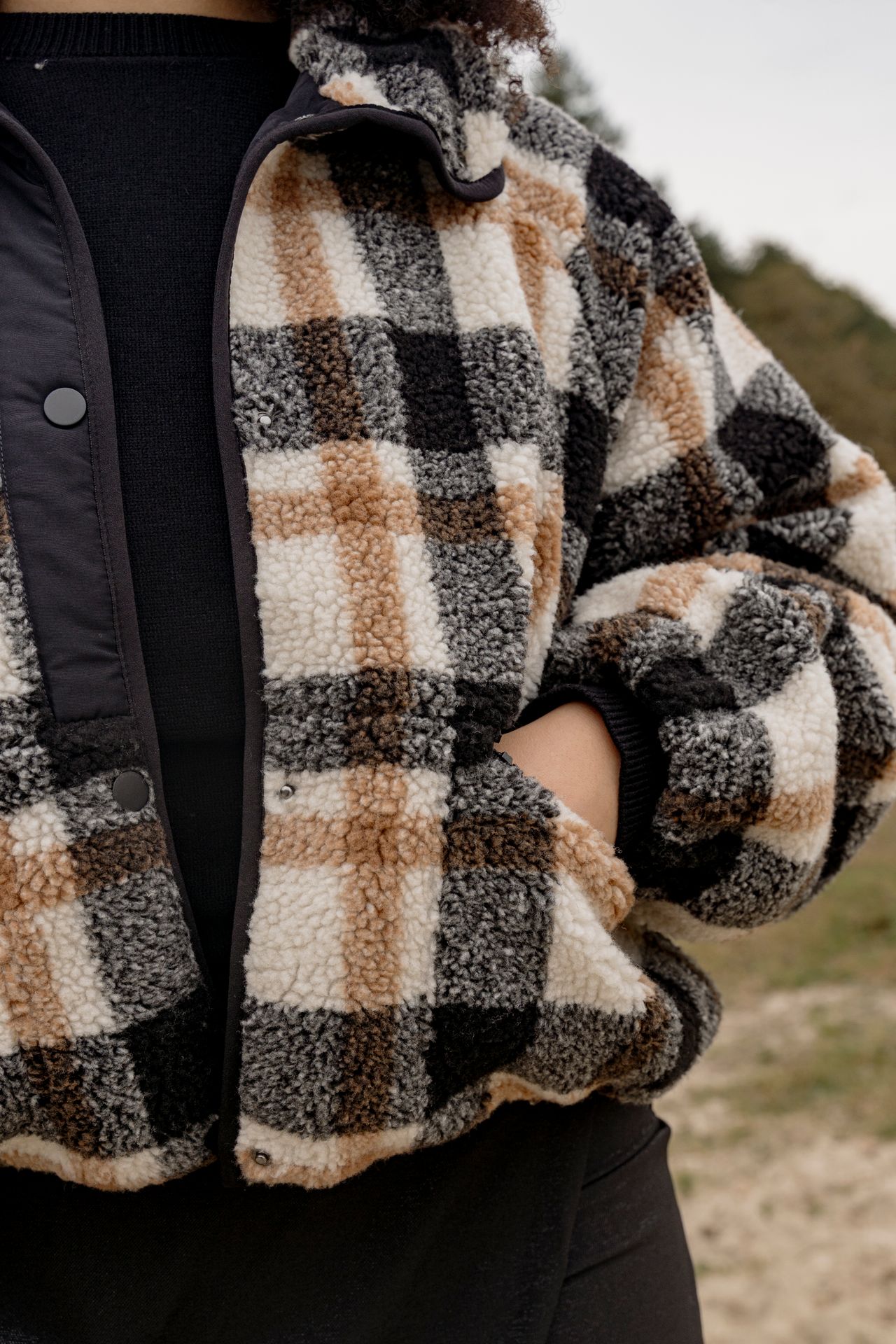 Only ONLCALISTA LIFE CHECK TEDDY JACKET Birch/W. Melange 2900160024022