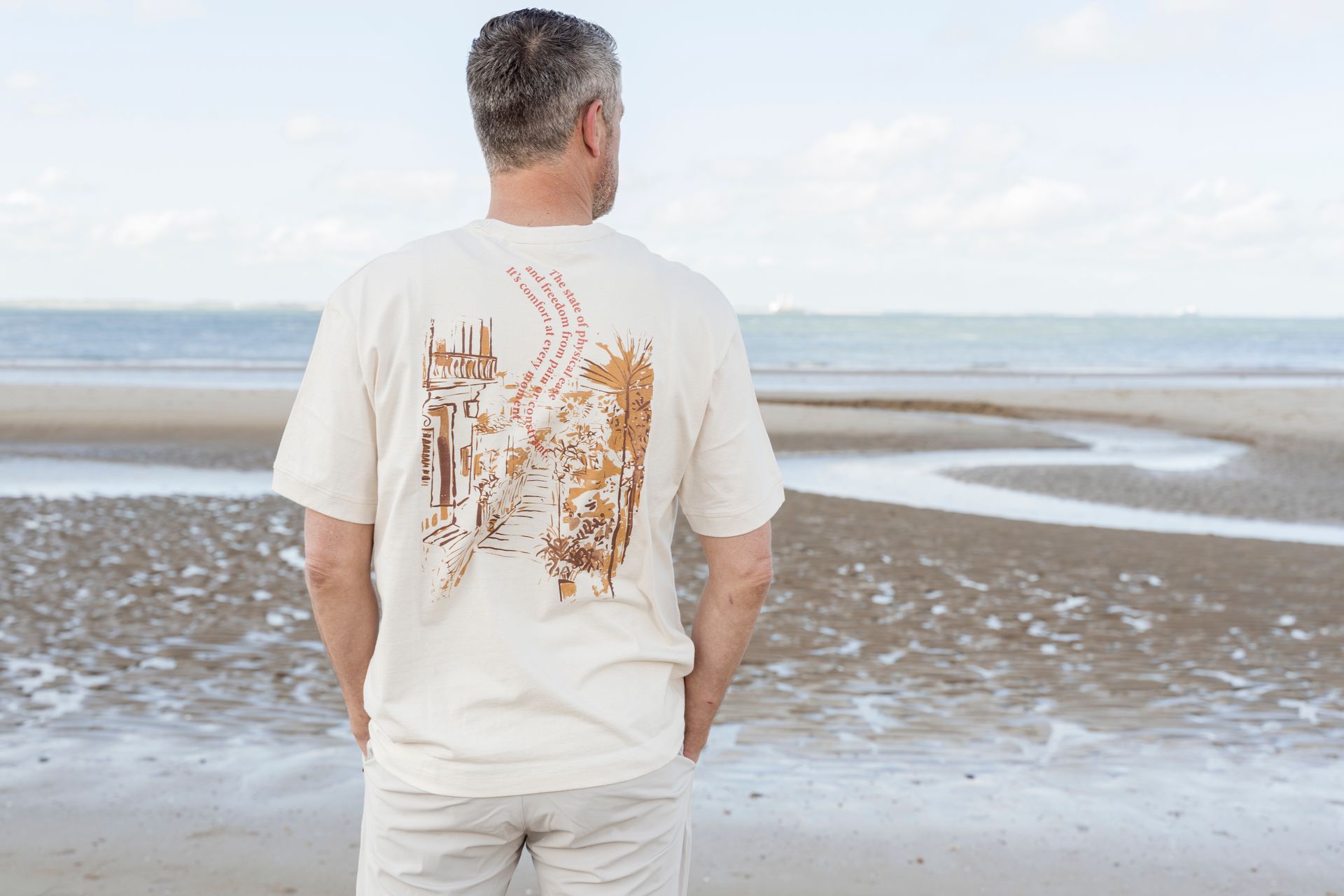 No Excess T-Shirt Crewneck Melange Placed Print 011 offwhite 00111713-EKA14000100000095