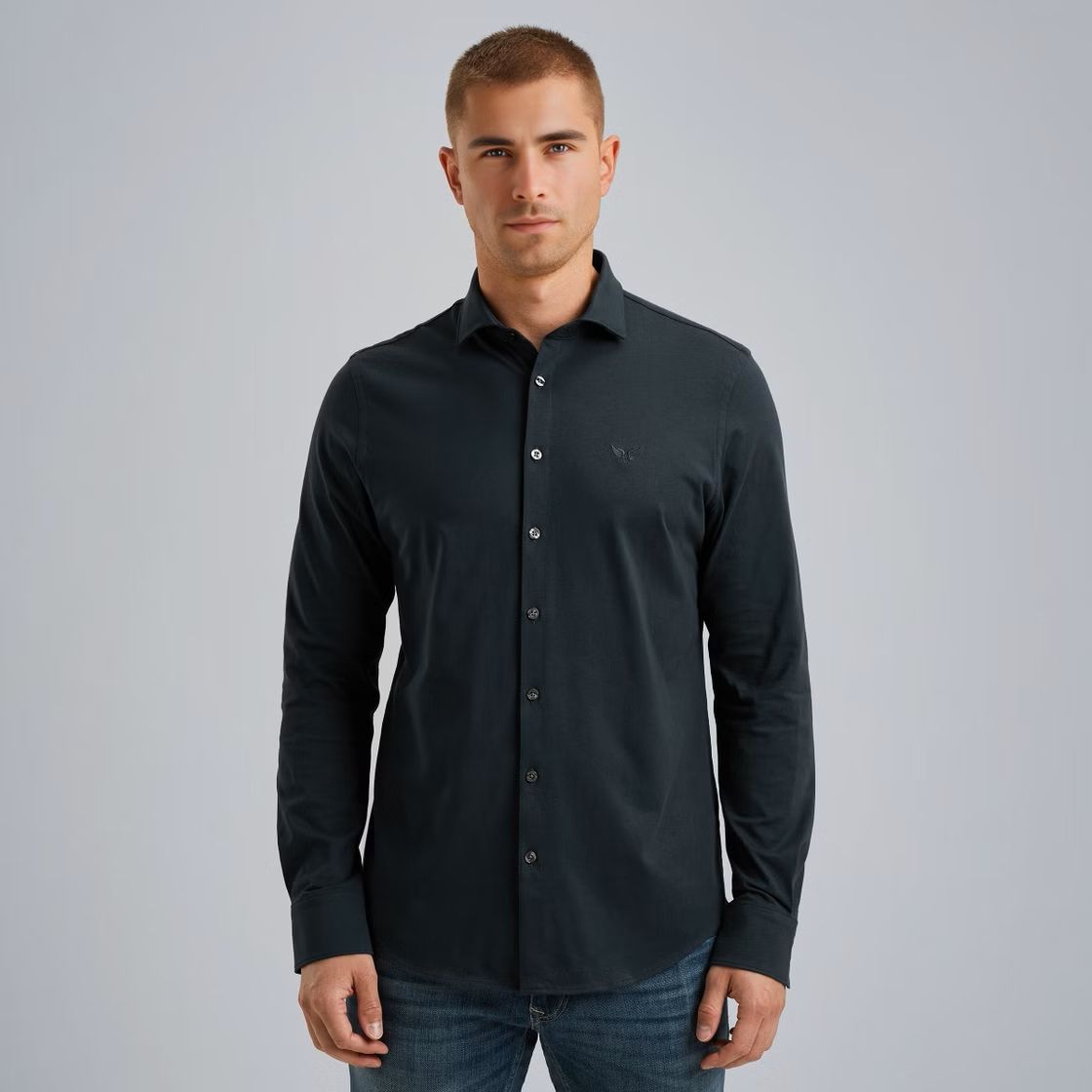 Pme Legend LONG SLEEVE SHIRT Satin Jersey Navy Blazer 2900156402032