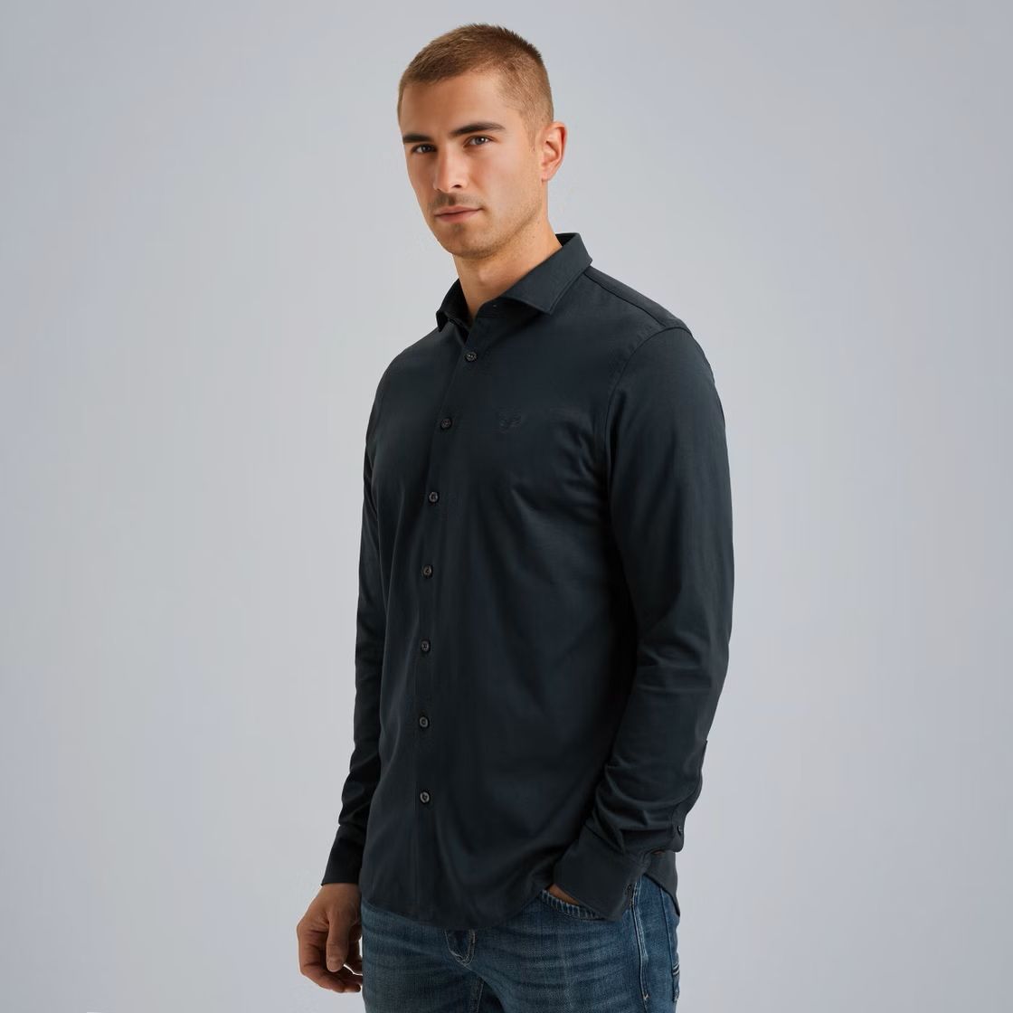 Pme Legend LONG SLEEVE SHIRT Satin Jersey Navy Blazer 2900156402032