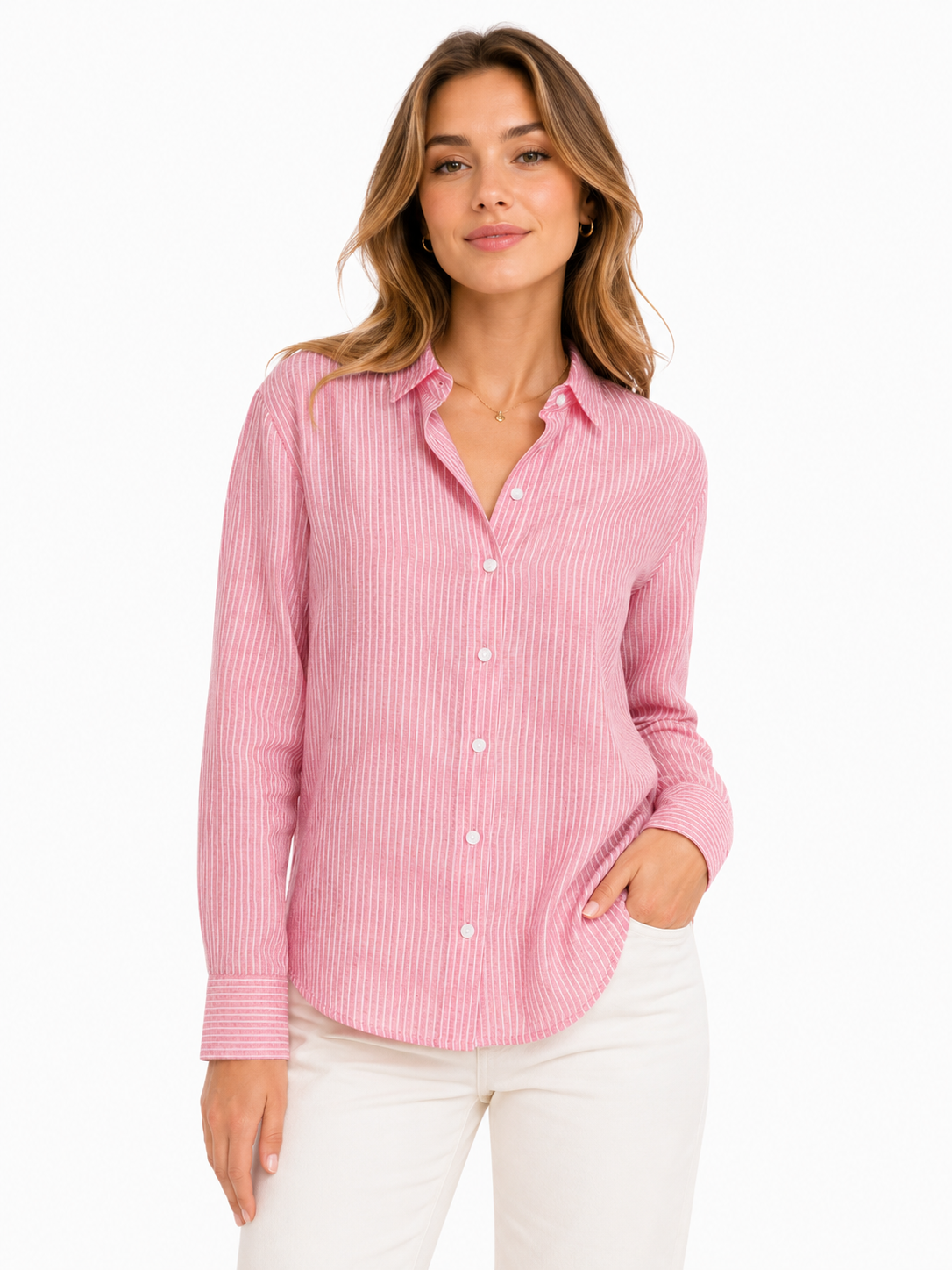Only JDYMILA L/S LOOSE LINEN SHIRT WVN D Calypso Coral/CLOUD DANCER 2900167250011