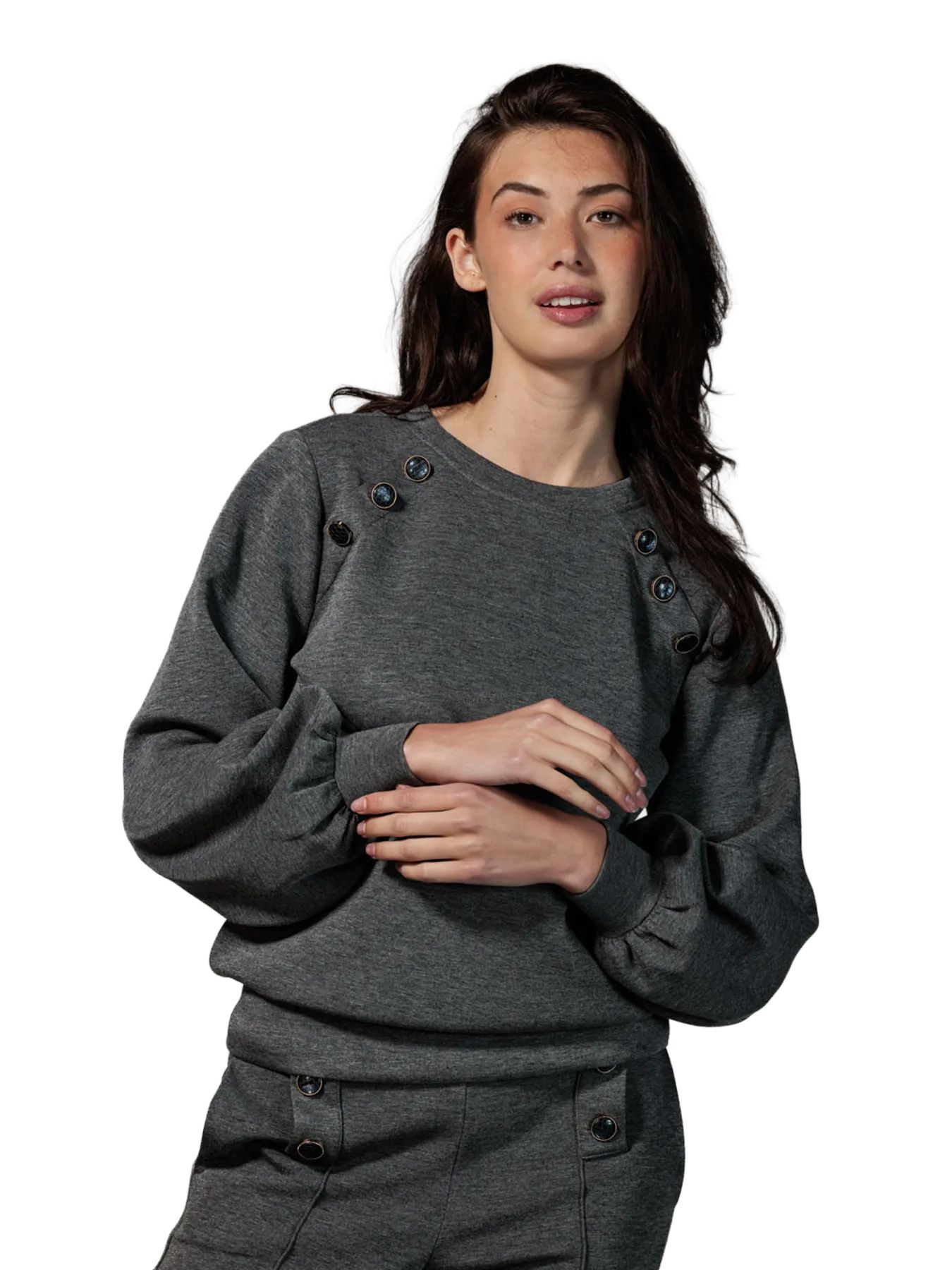 Tramontana Sweater Sailor Buttons Anthracite Melange 007033 00108624-EKA26012900000036